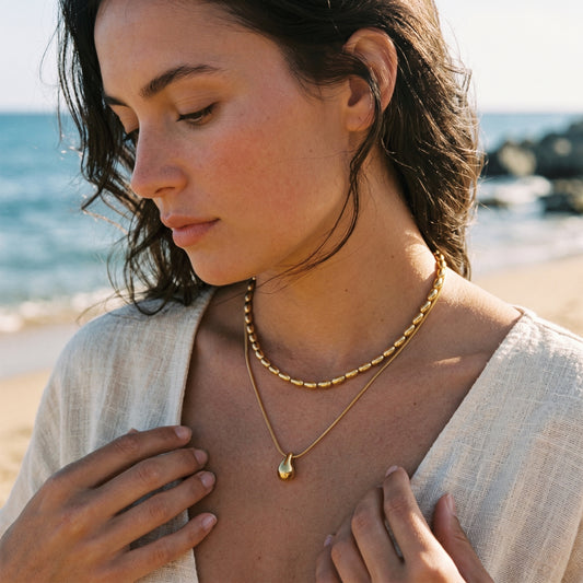 Golden Tide Layered Necklace – Minimalist Double Chain Pendant for Effortless Coastal Luxury