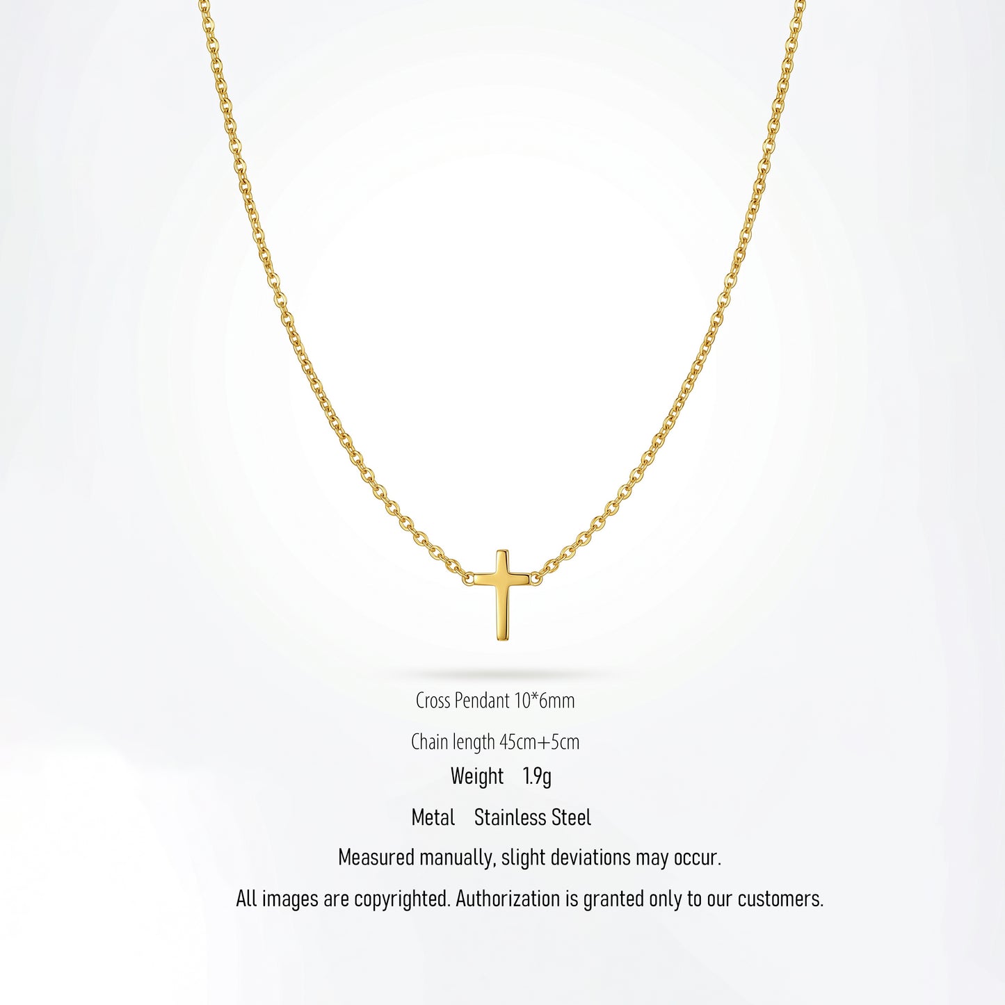 18K Gold Plated Horizontal Cross Necklace - Stainless Steel Dainty Minimalist Necklace for Women