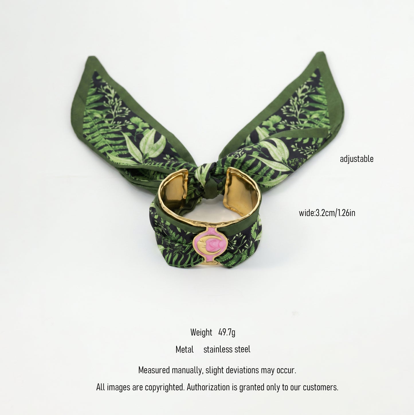 Nature Luxe Botanical Silk Wrap Bracelet with Pink Enamel Accent