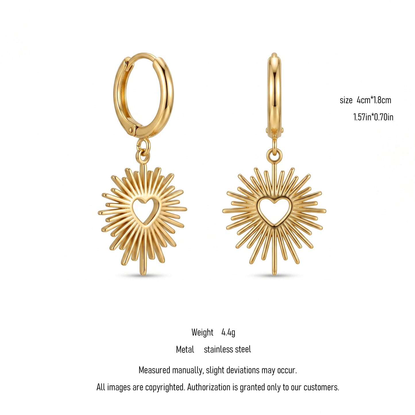 Beach Vacation Sunburst Heart Earrings, Stainless Steel Romantic Hoop Dangle Jewelry