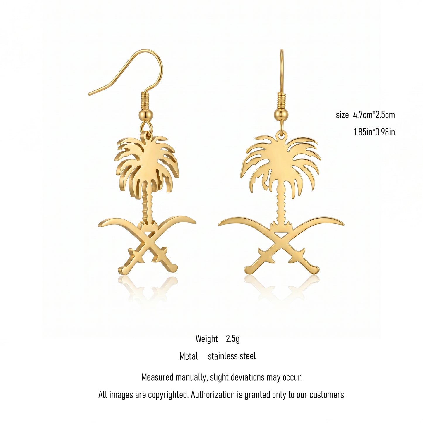 Wholesale Bulk Saudi Palm Sword Earrings, Stainless Steel Hypoallergenic Cultural Statement Hoops