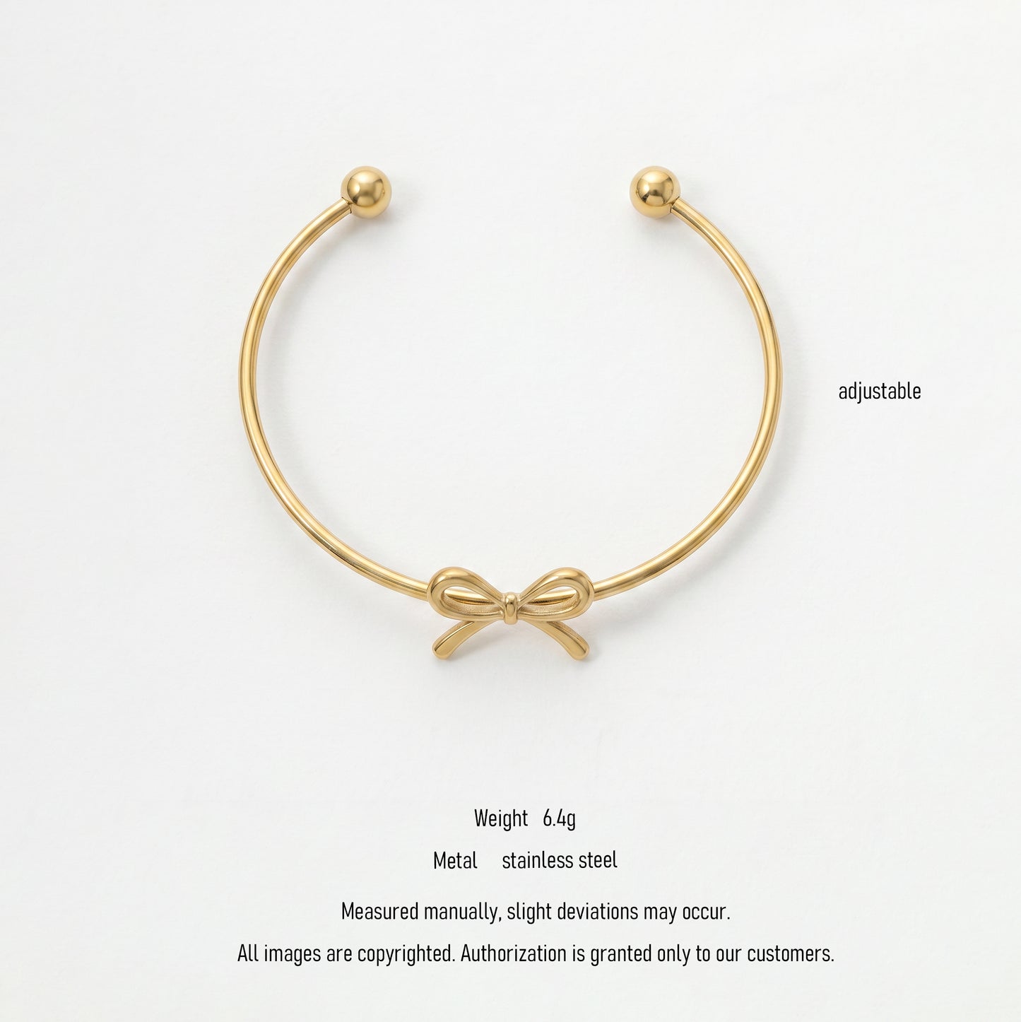Adjustable Bow Cuff Bangle, Stainless Steel Open Bangle with Bow Charm
