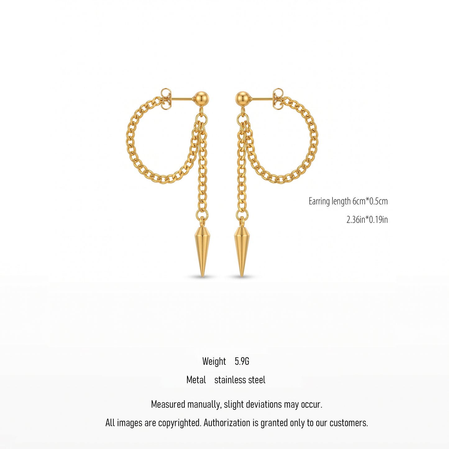 Spike Chain Drop Earrings - 18K Gold Plated Waterproof Stainless Steel