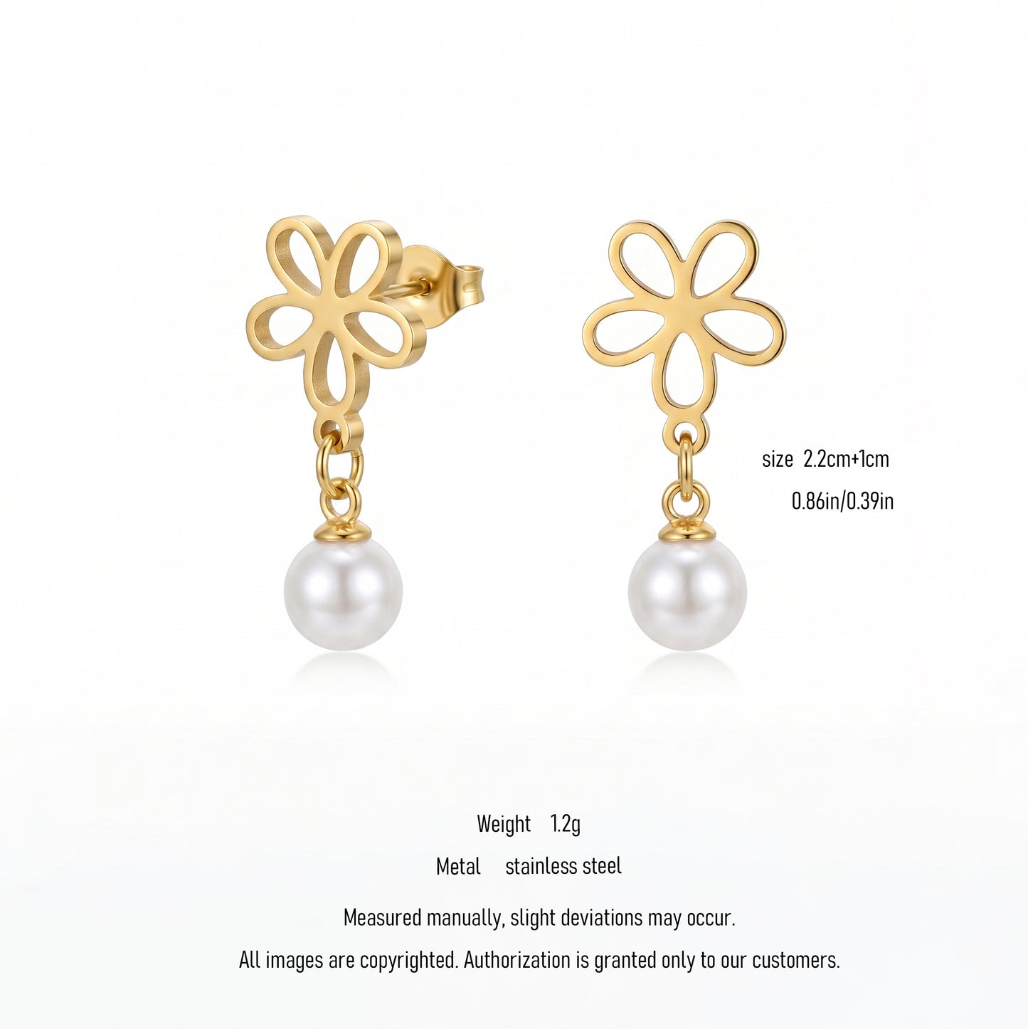 Flower Cutout Pearl Drop Earrings - Gold/Silver Stainless Steel