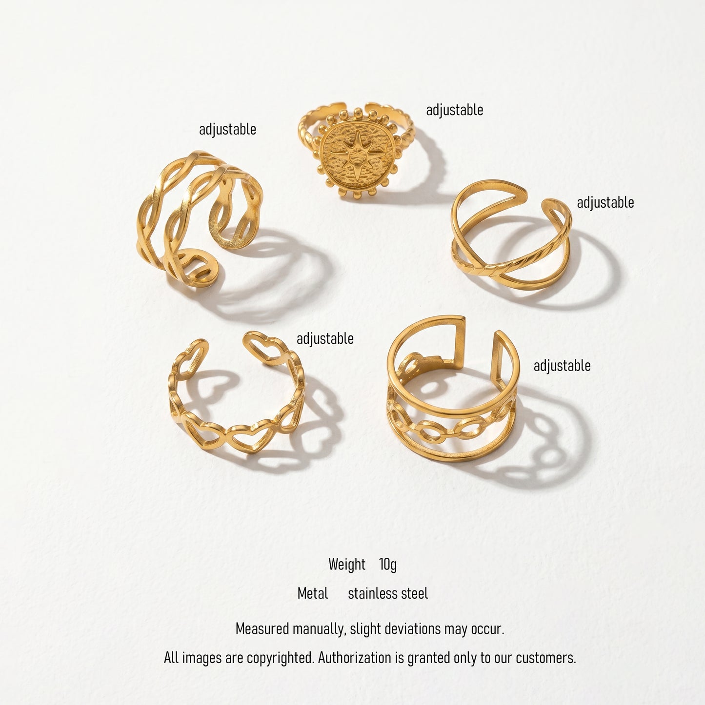 TRUST GOD Engraved Gold Open Rings - 5Pcs Waterproof Set