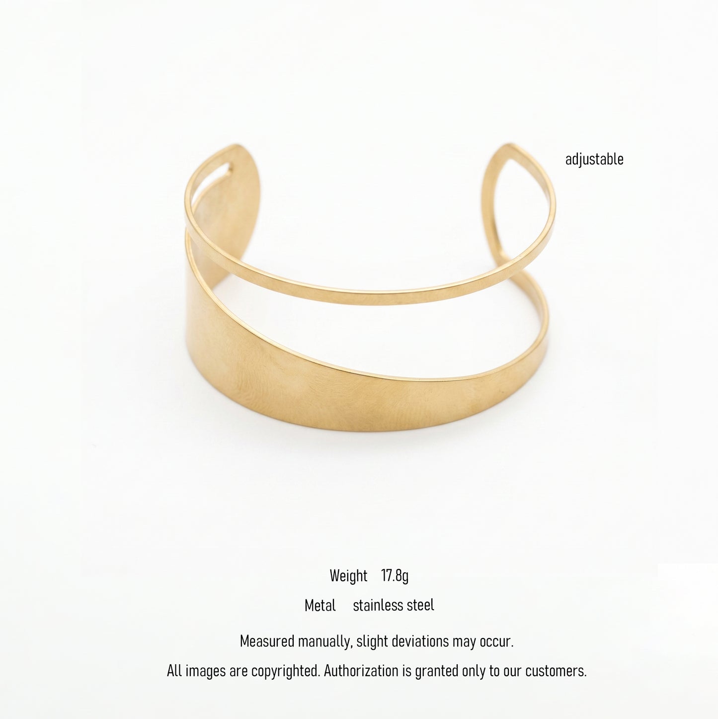 Tarnish Resistant 18K Gold Plated Double Cuff Bracelet, Stainless Steel Open Statement Bangle