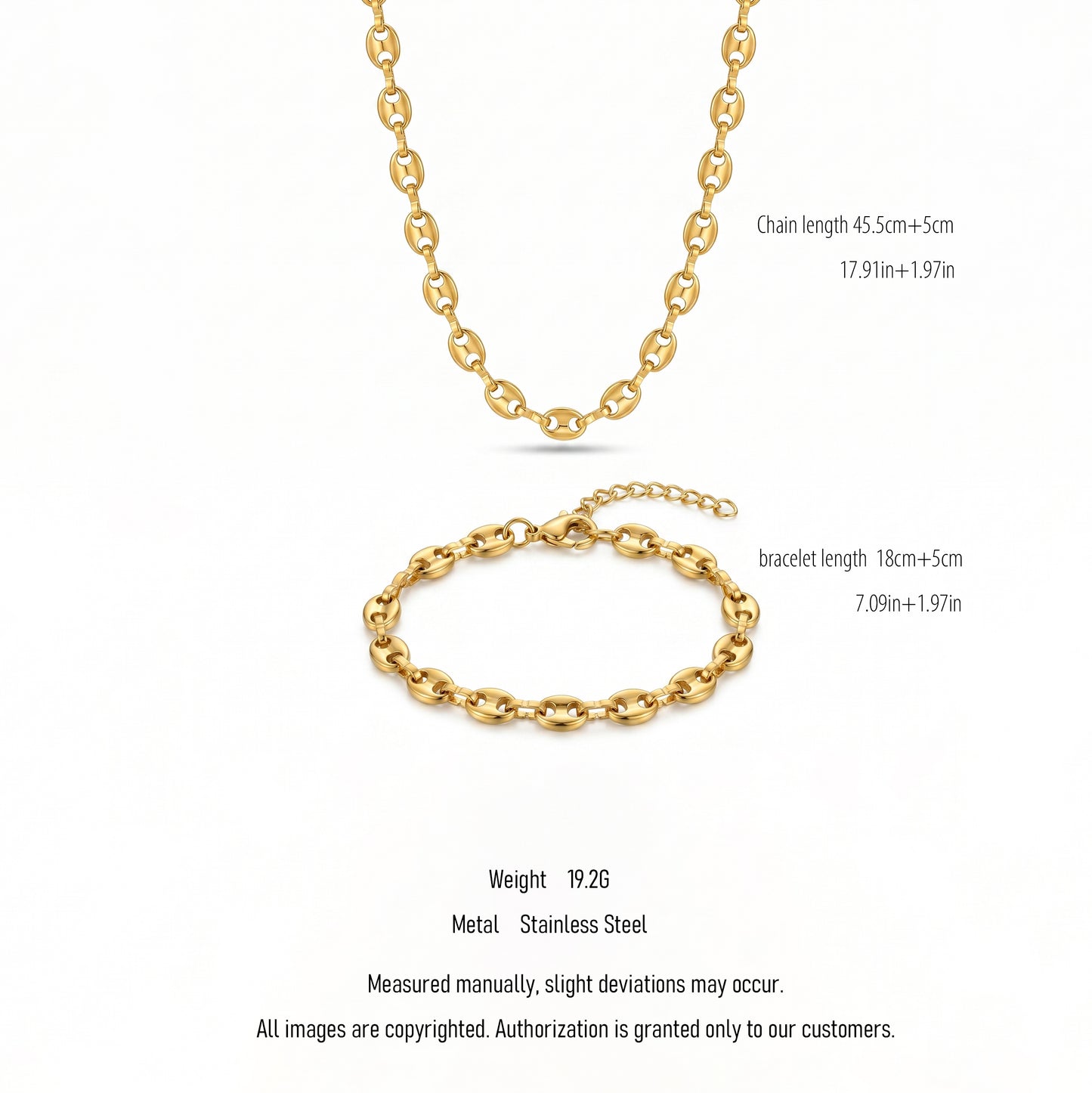 Bold Marina Chain Necklace & Bracelet - Durable Everyday Wear Set