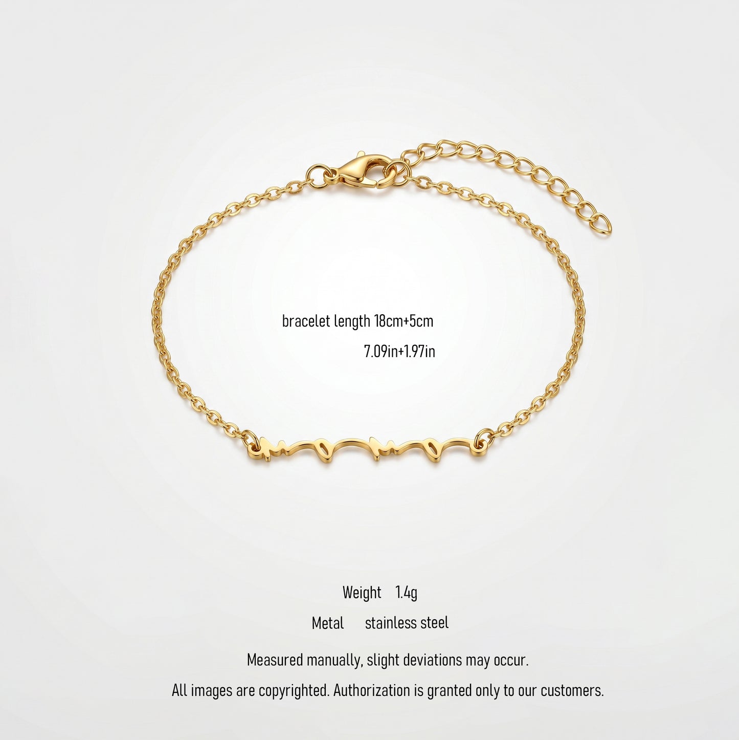Waterproof Pulse Wave Chain Bracelet - 18K Gold Plated Stainless Steel Adjustable Link