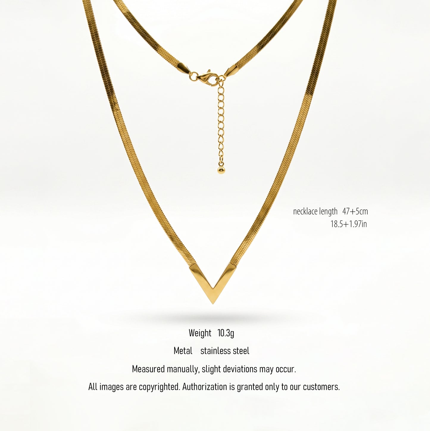 Adjustable Gold V-Shaped Snake Chain Necklace - Water-Resistant Jewelry