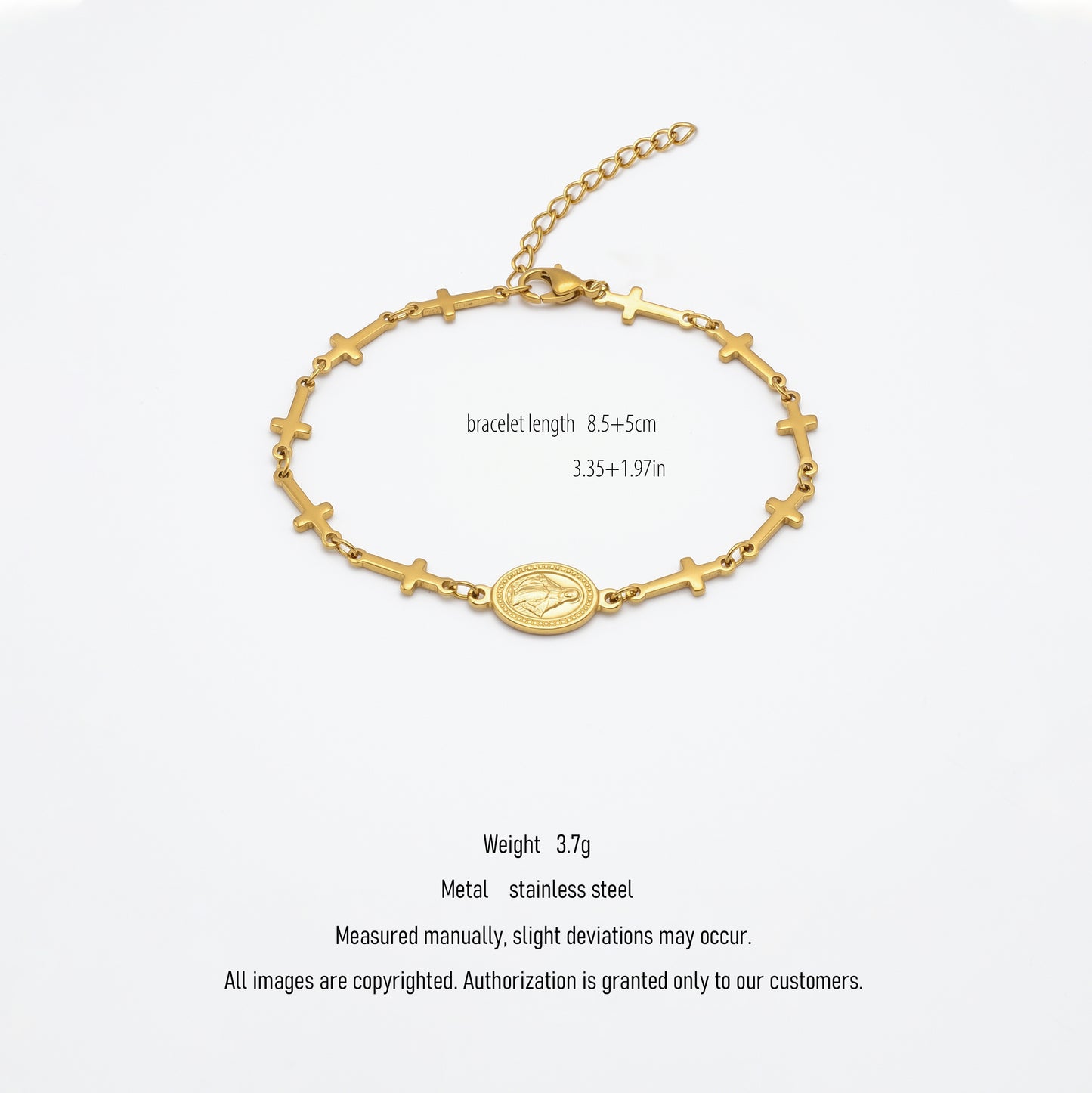 18K Gold Plated Virgin Mary Cross Bracelet, Tarnish-Resistant