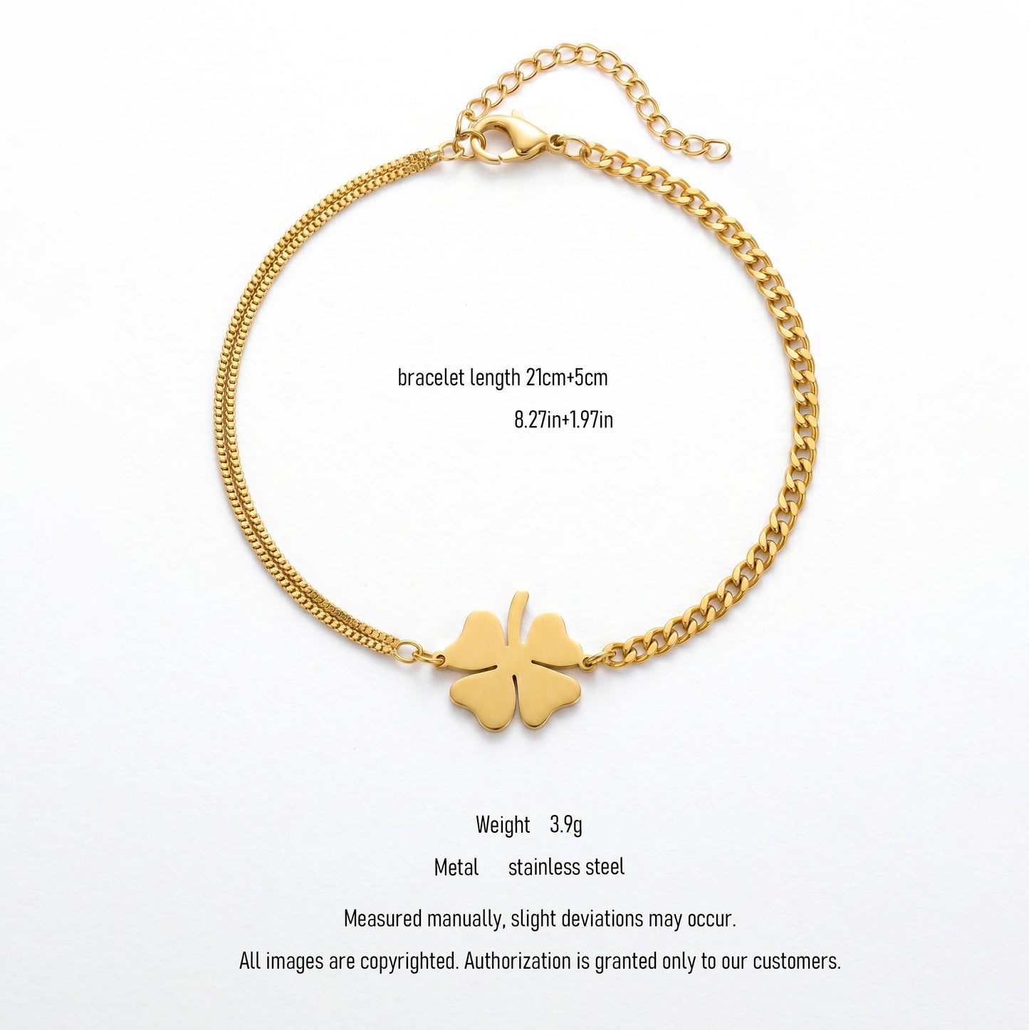 Waterproof Four-Leaf Clover Chain Bracelet - 18K Gold Plated Stainless Steel Adjustable Bangle