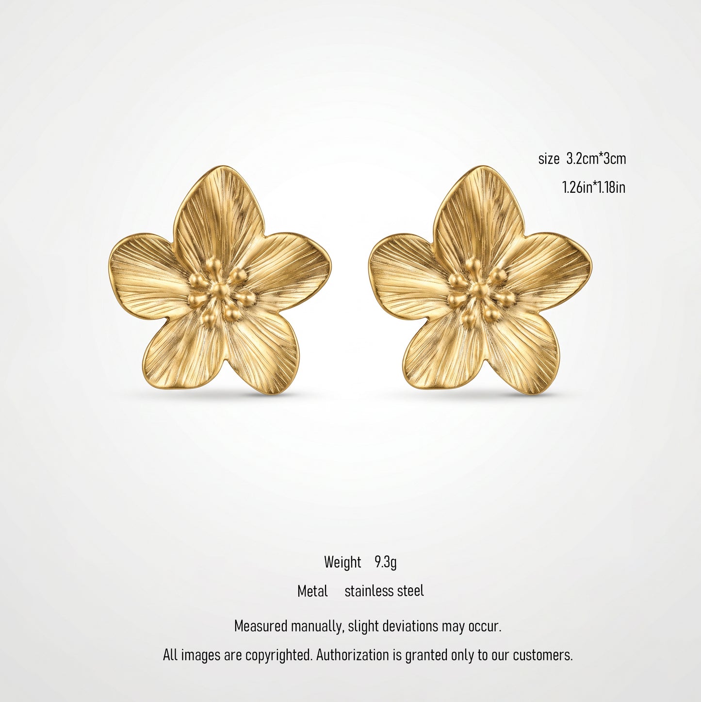 Hypoallergenic Gold Flower Stud Earrings, Waterproof Stainless Steel Floral Statement Earrings