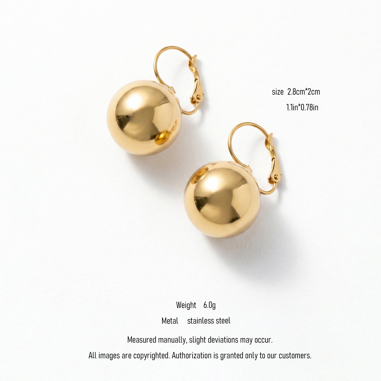 18K Gold Plated Stainless Steel Ball Drop Earrings, Tarnish Resistant Minimalist Bead Hoops for Women
