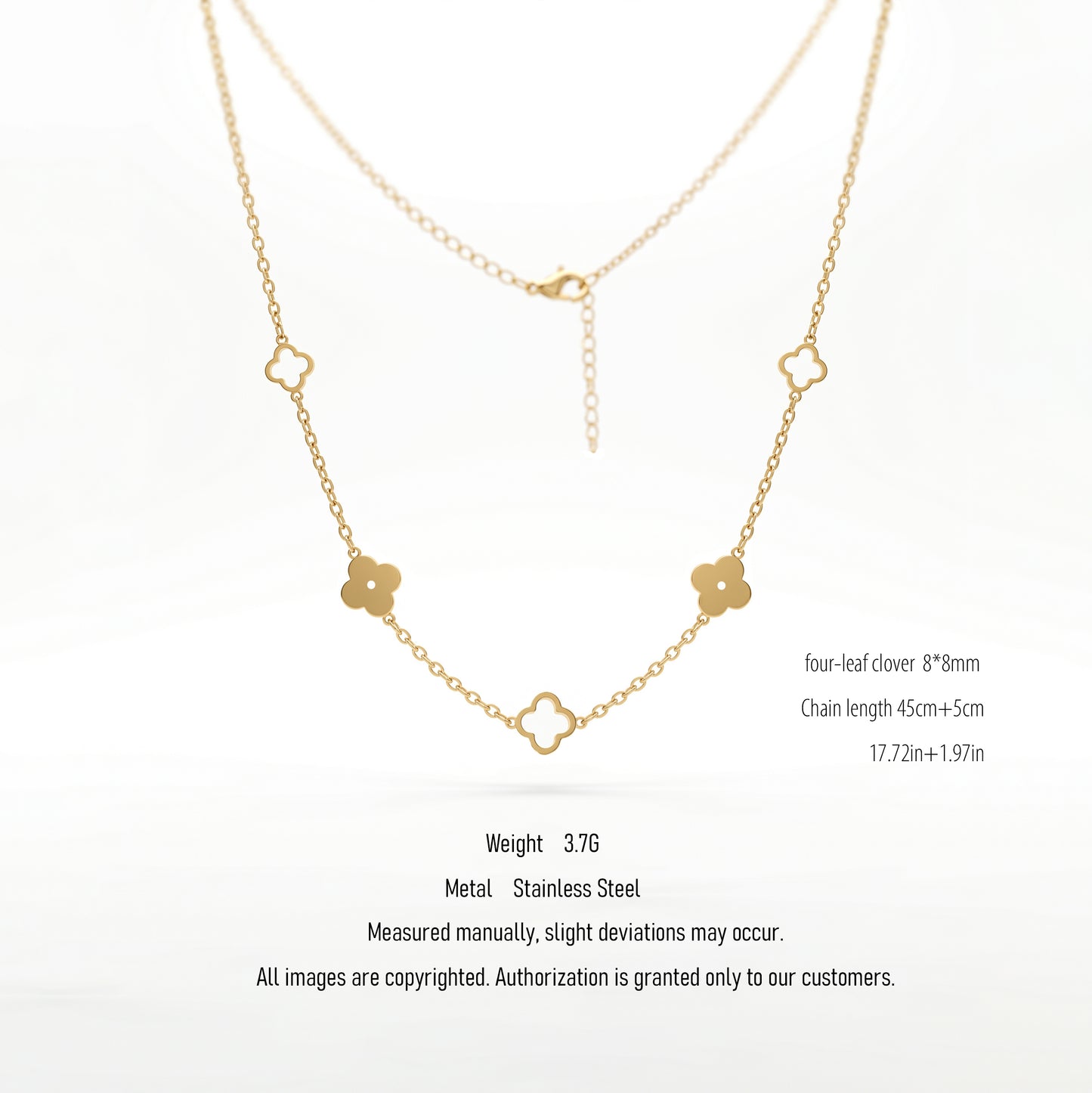 Premium Stainless Steel Gold Clover Necklace - Hollow & Solid Four-Leaf Clover Motif Adjustable Necklace for Women
