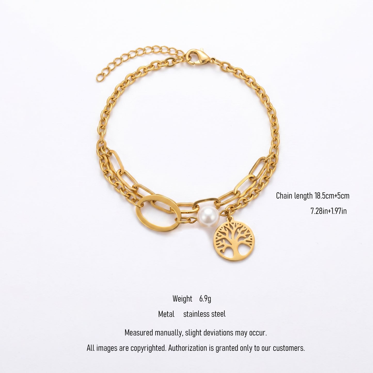 Minimalist Tree of Life Pearl Bracelet - 18K Gold Plated Stainless Steel Dainty Layered Accessory