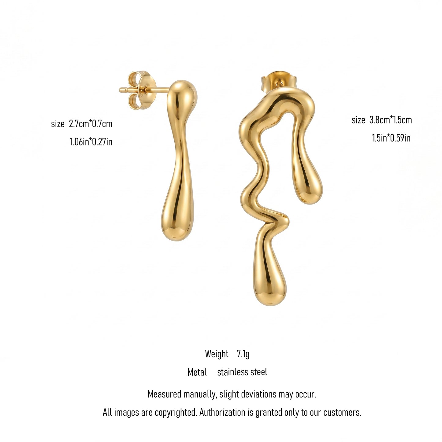 Nickel Free Abstract Melted Dangles, Stainless Steel Hypoallergenic No Fade Statement Earrings