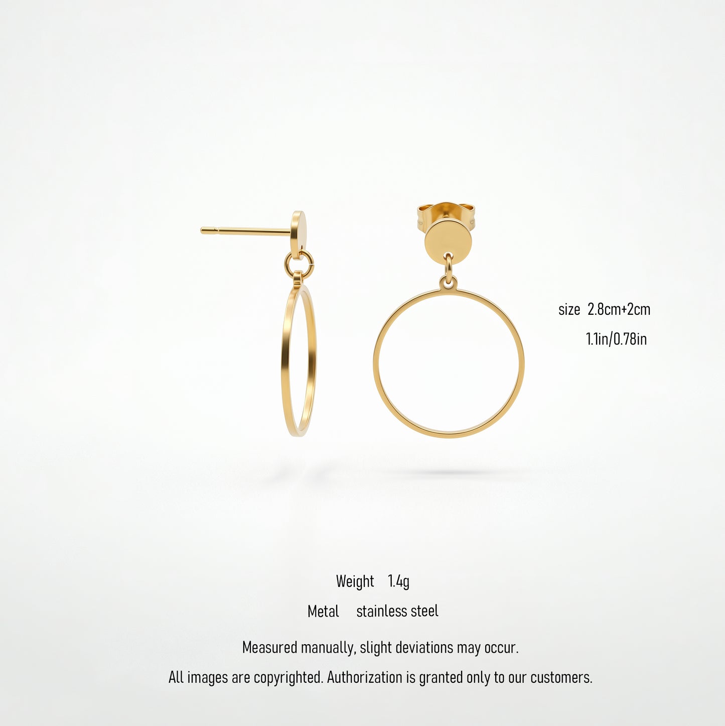 Stainless Steel Circle Drop Earrings - Gold/Silver Minimalist Hoops