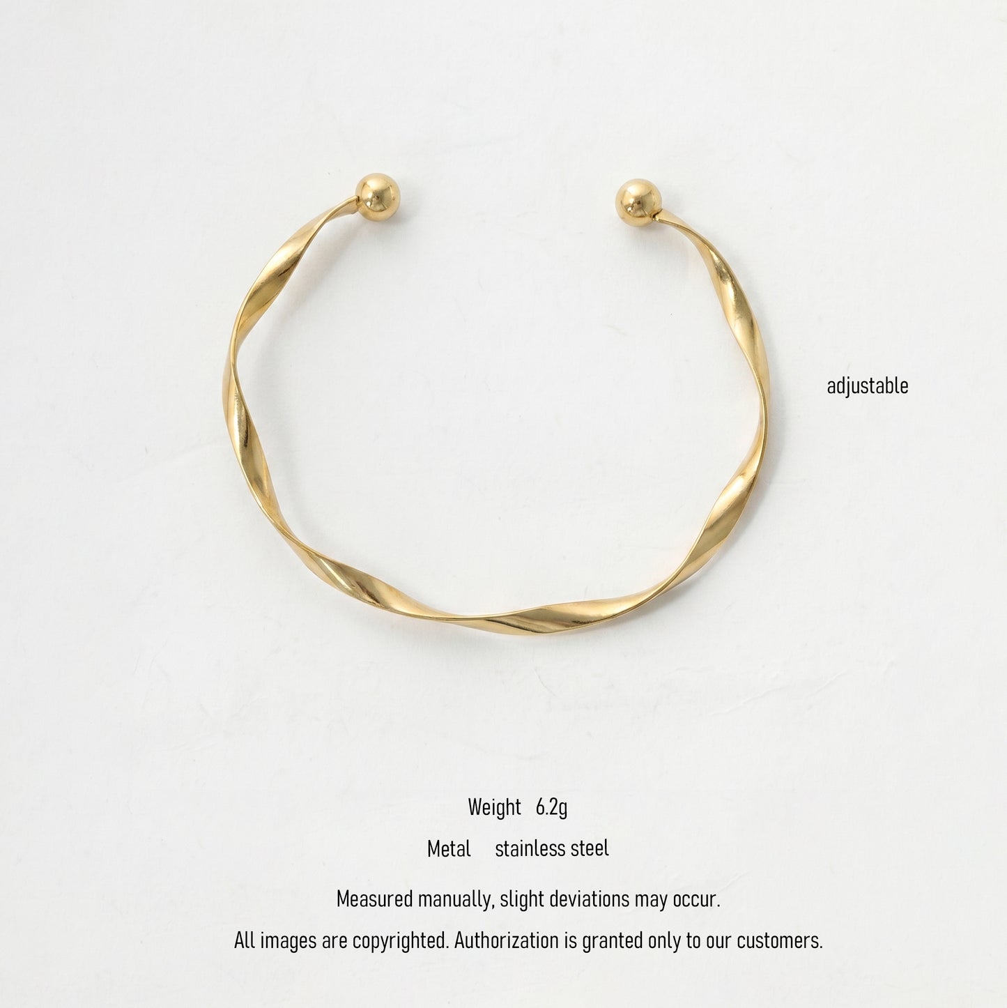 Gold Plated Mobius Twist Open Cuff Bracelet for Women, Tarnish Resistant