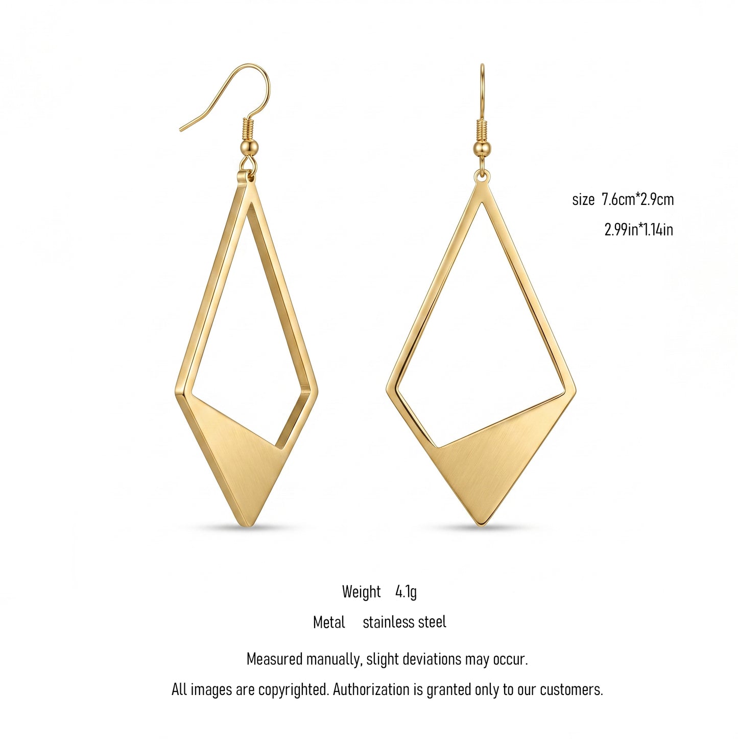 Tarnish Resistant Geometric Earrings, Stainless Steel 18K Gold Plated Waterproof Rhombus Hoops