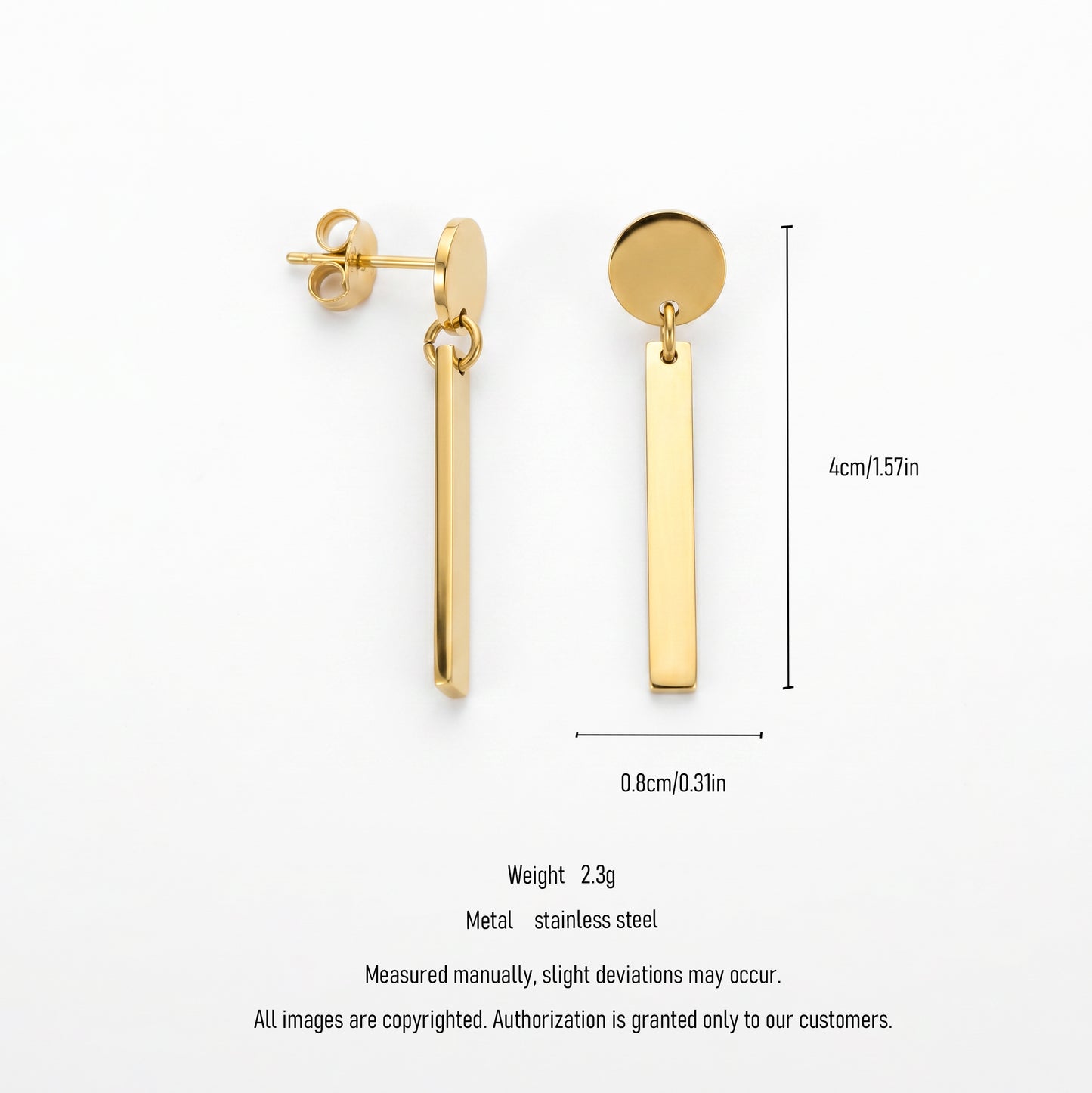 Quiet Luxury Bar Earrings – Minimal Gold Drop Studs with Scandinavian-Inspired Design