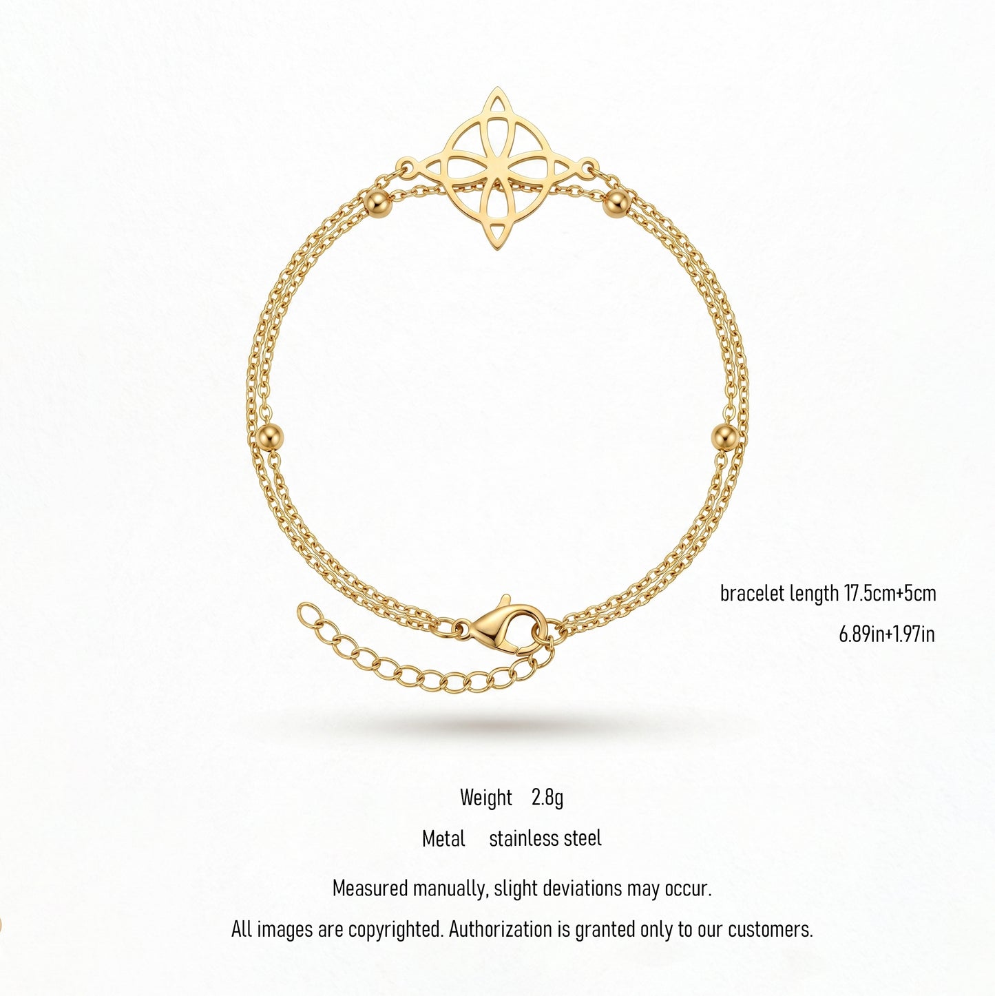 Celestial Knot Double Chain Bracelet in Gold – Minimalist Sacred Geometry Jewelry for Everyday Elegance