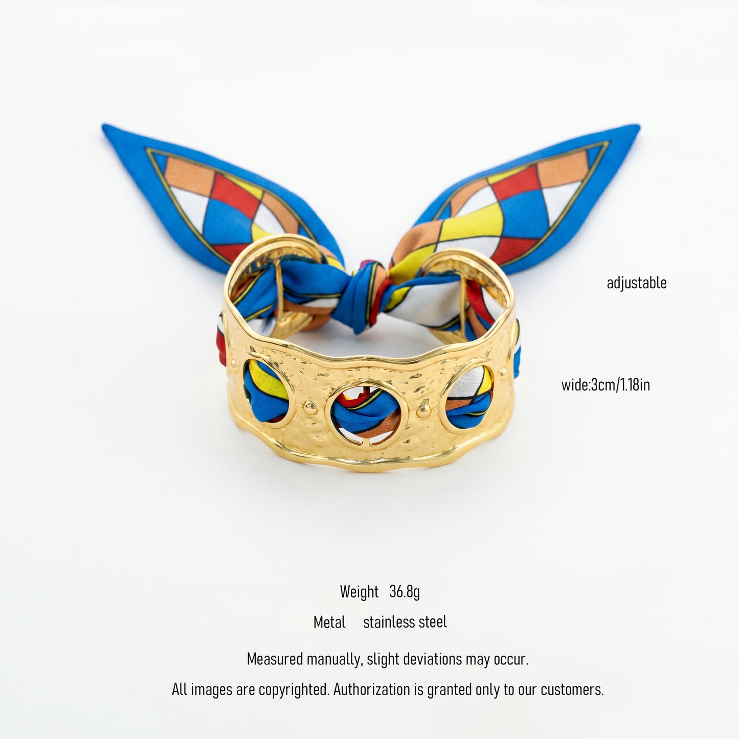 Riviera Color Block Silk Bracelet with Gold Open Cuff