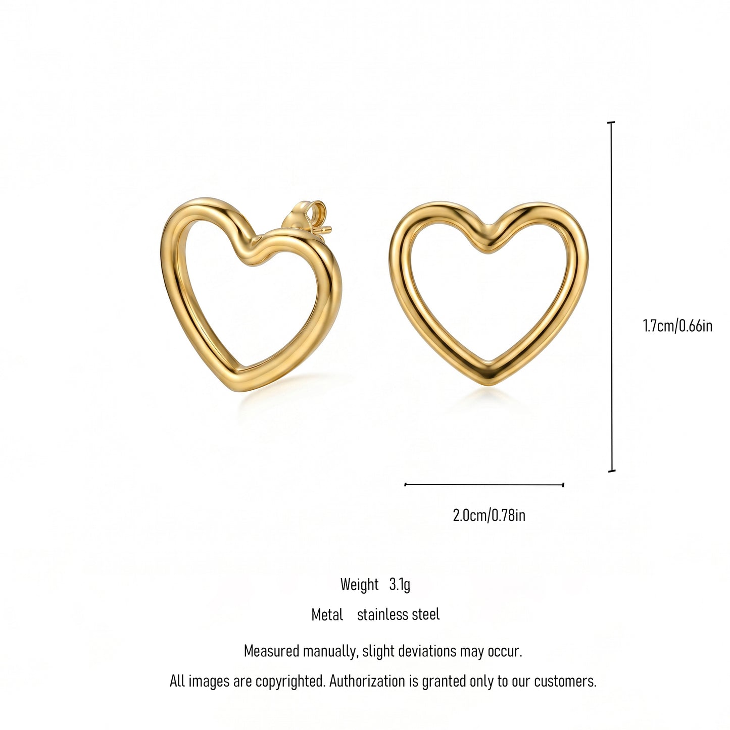 Golden Open Heart Stud Earrings – Minimalist Stainless Steel Earrings with Romantic Luxe Shine