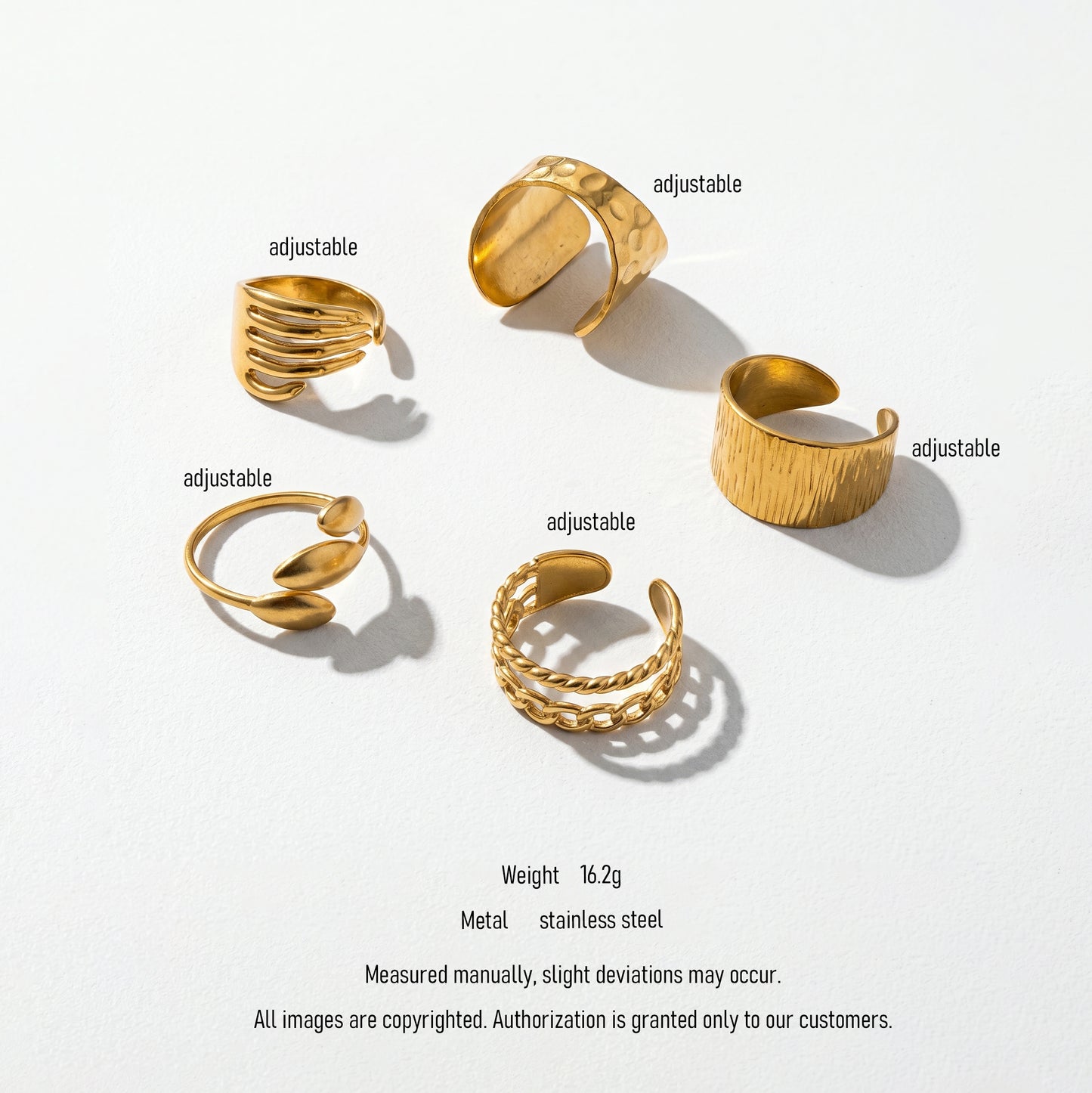 TRUST GOD Engraved Gold Ring Set - 5Pcs Hypoallergenic Stainless Steel Open Rings