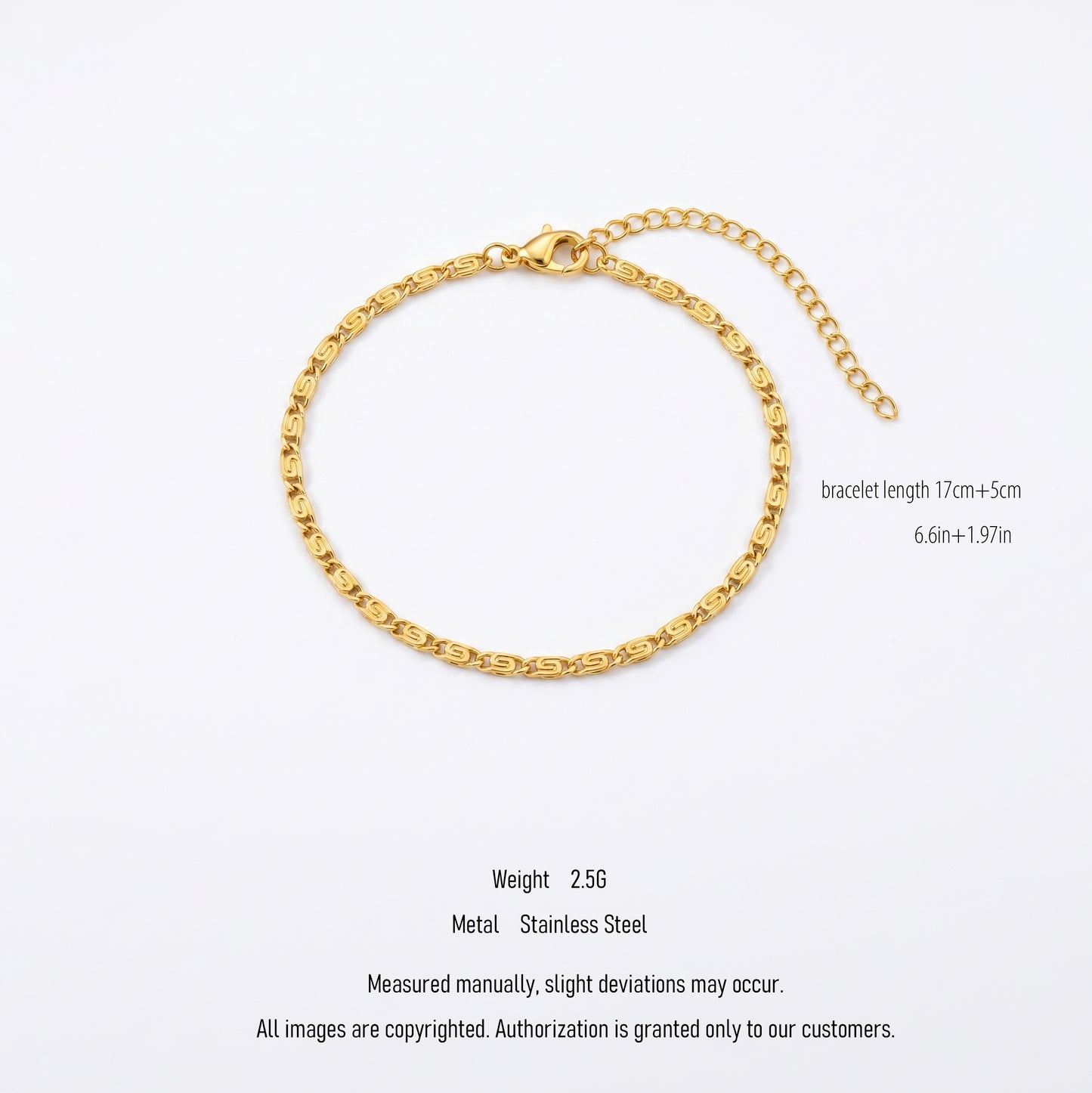 Greek Key Pattern Chain Bracelet - 18K Gold Plated Waterproof Stainless Steel