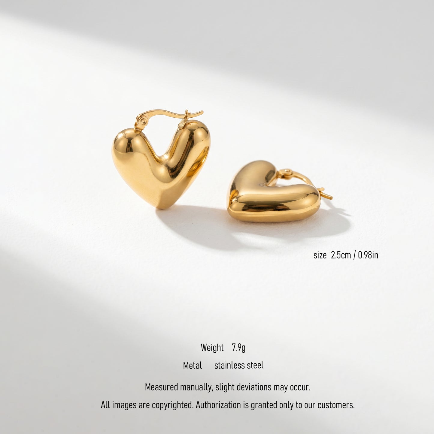 2.5cm Gold Puffy Heart Hoop Earrings - Tarnish Resistant Stainless Steel Hypoallergenic Statement Heart Earrings for Women