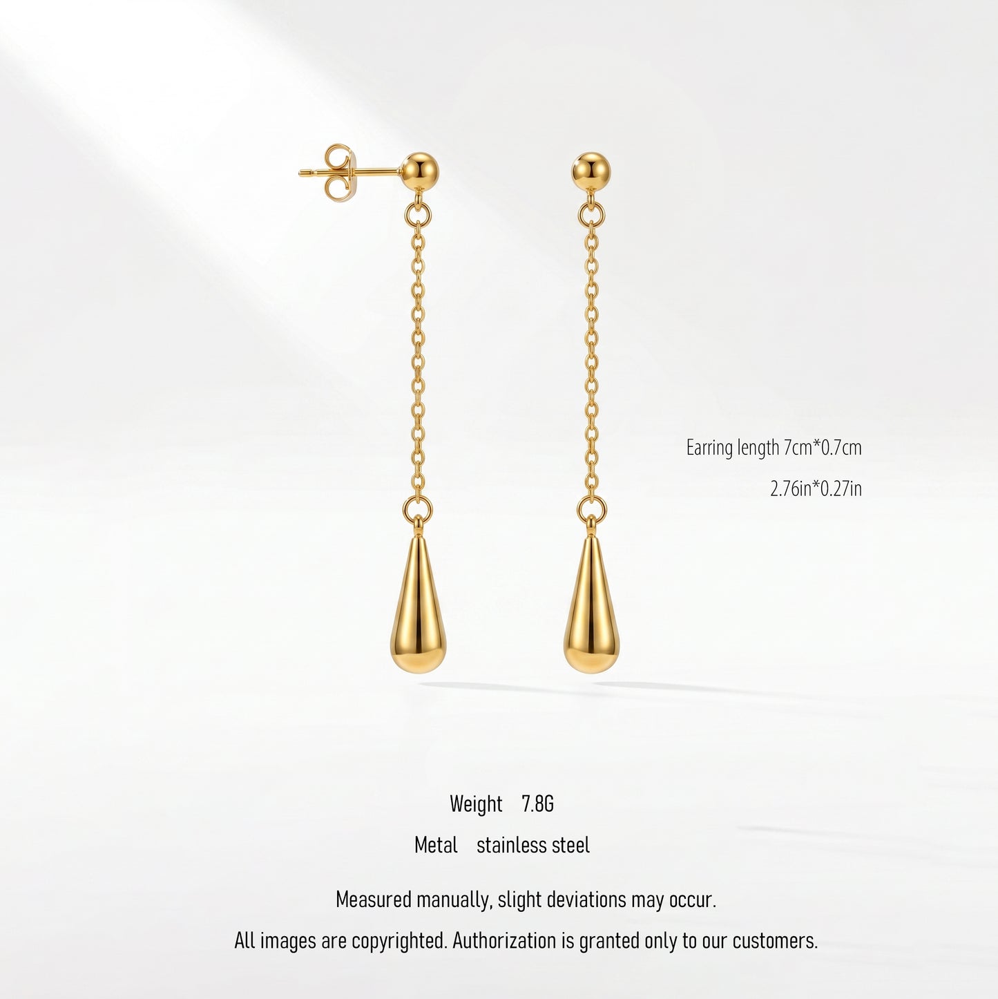 Teardrop Drop Chain Earrings - 18K Gold Plated Waterproof Stainless Steel