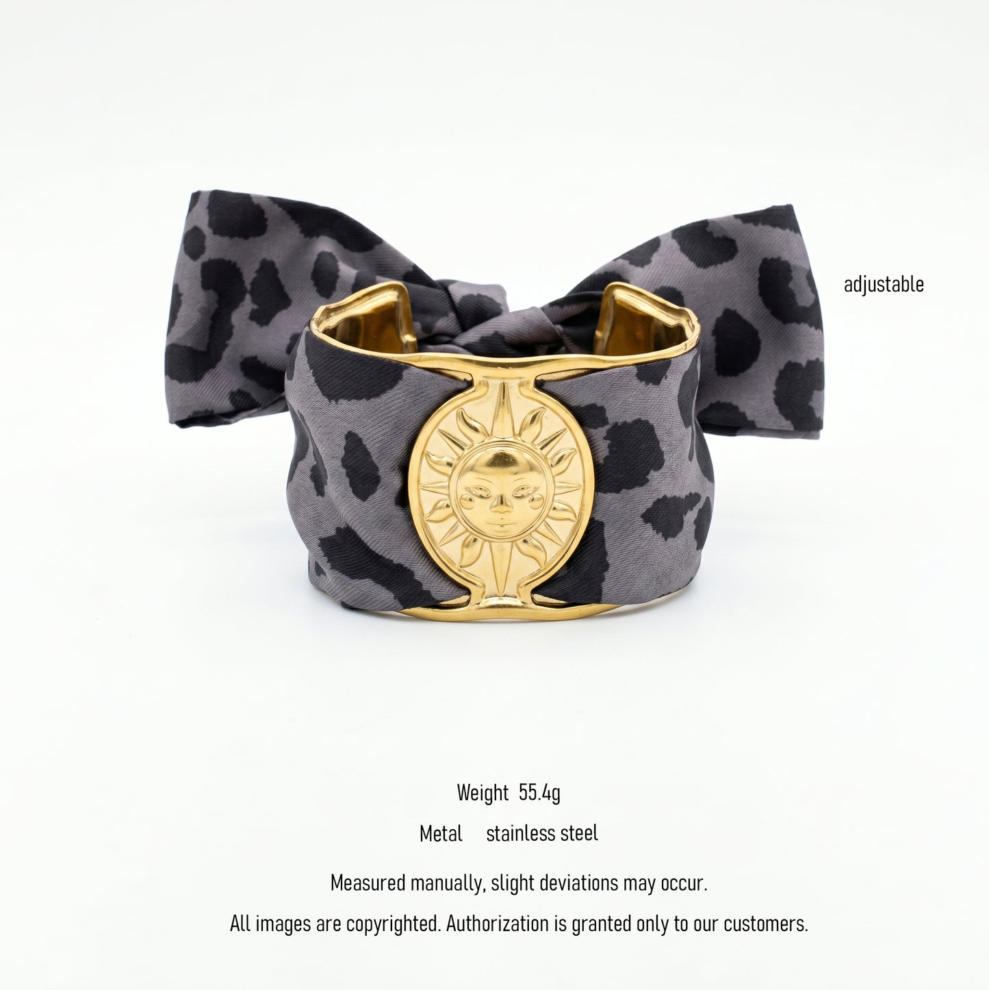 Adjustable Leopard Print Scarf Cuff Bracelet | Hypoallergenic Stainless Steel