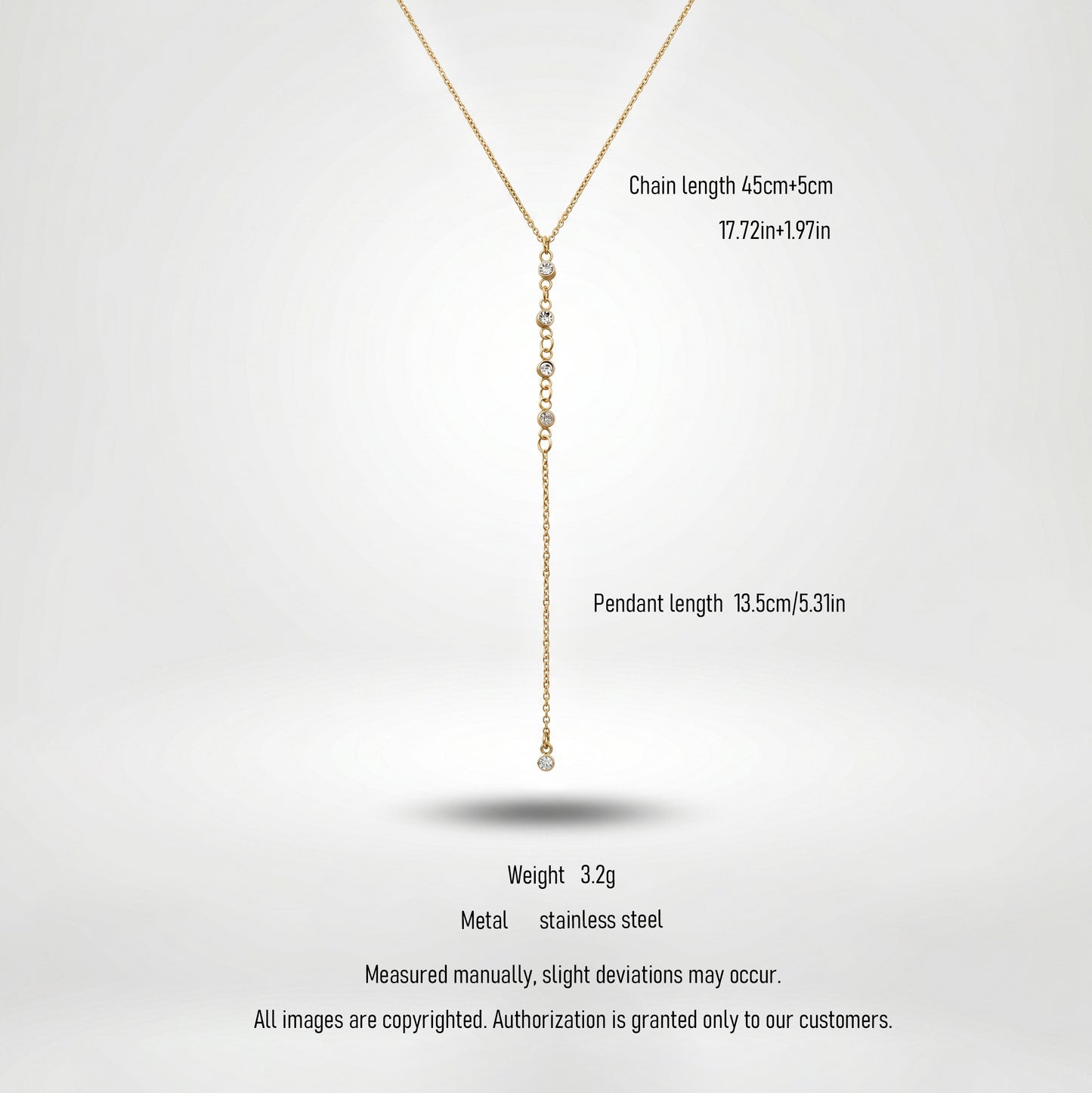 Hypoallergenic Diamond Y-Shaped Necklace - Tarnish Resistant 18K Gold Plated Vertical Pendant