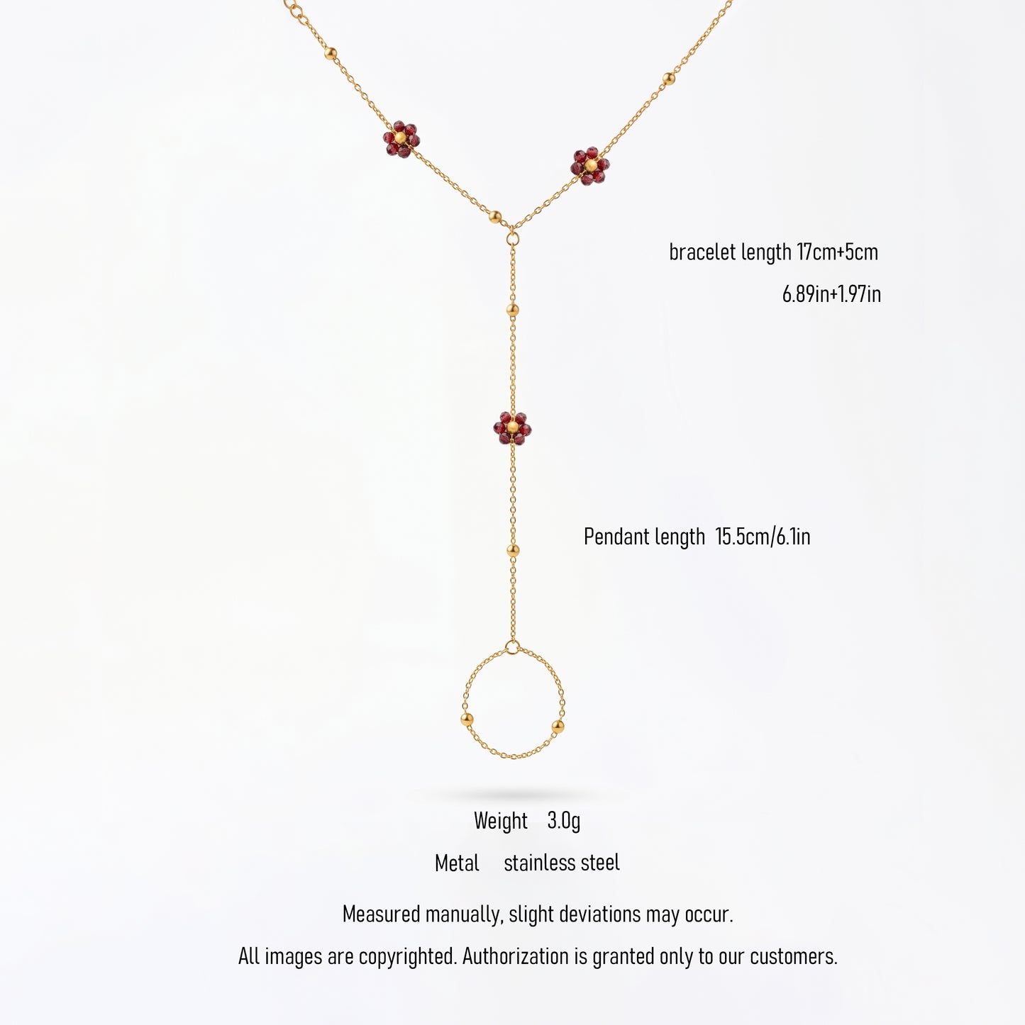 Hypoallergenic Red Flower Hand Chain - Water & Tarnish Resistant