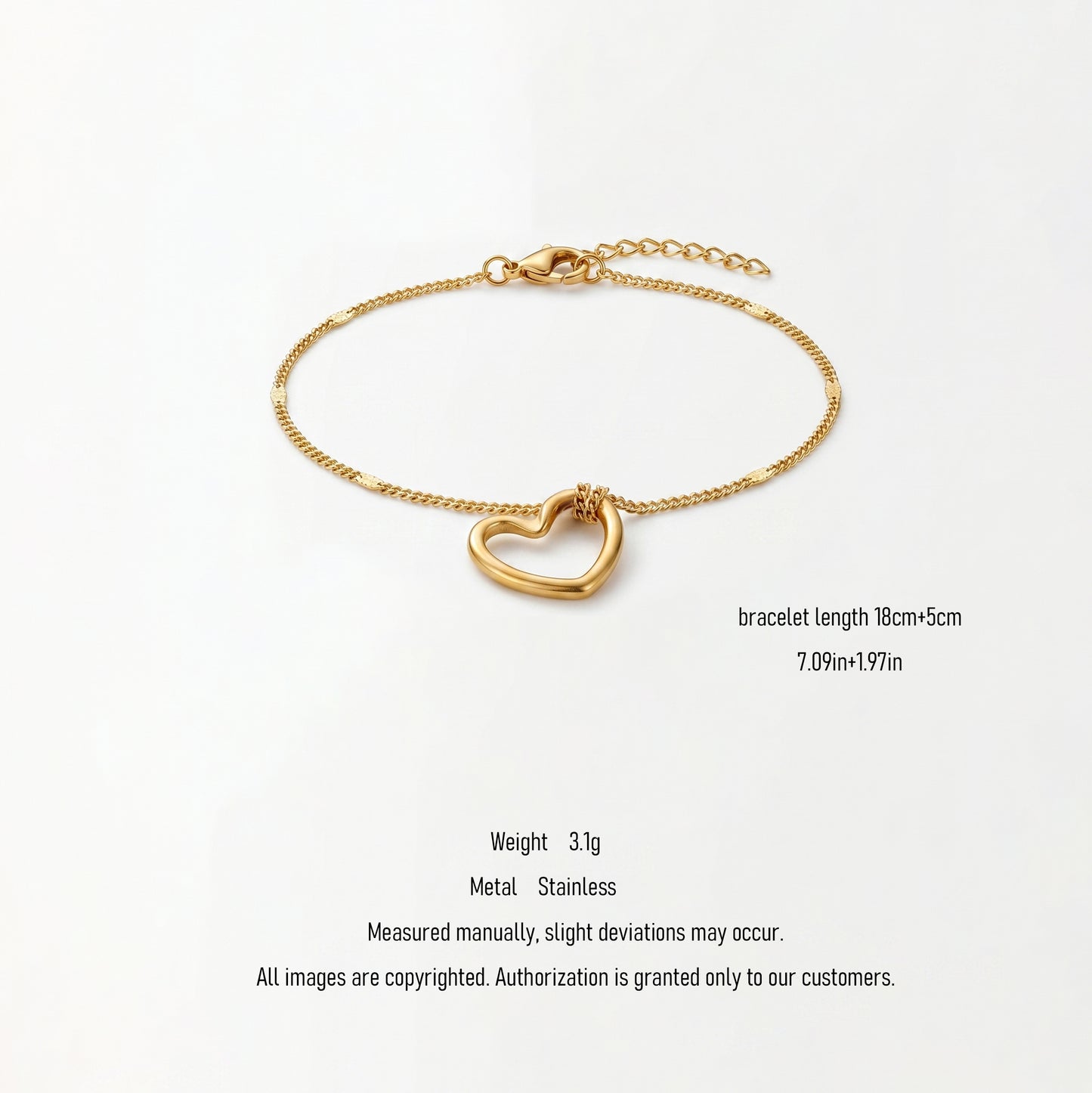 Adjustable Dainty Chain Open Heart Bracelet - Tarnish-Resistant Hypoallergenic for Women