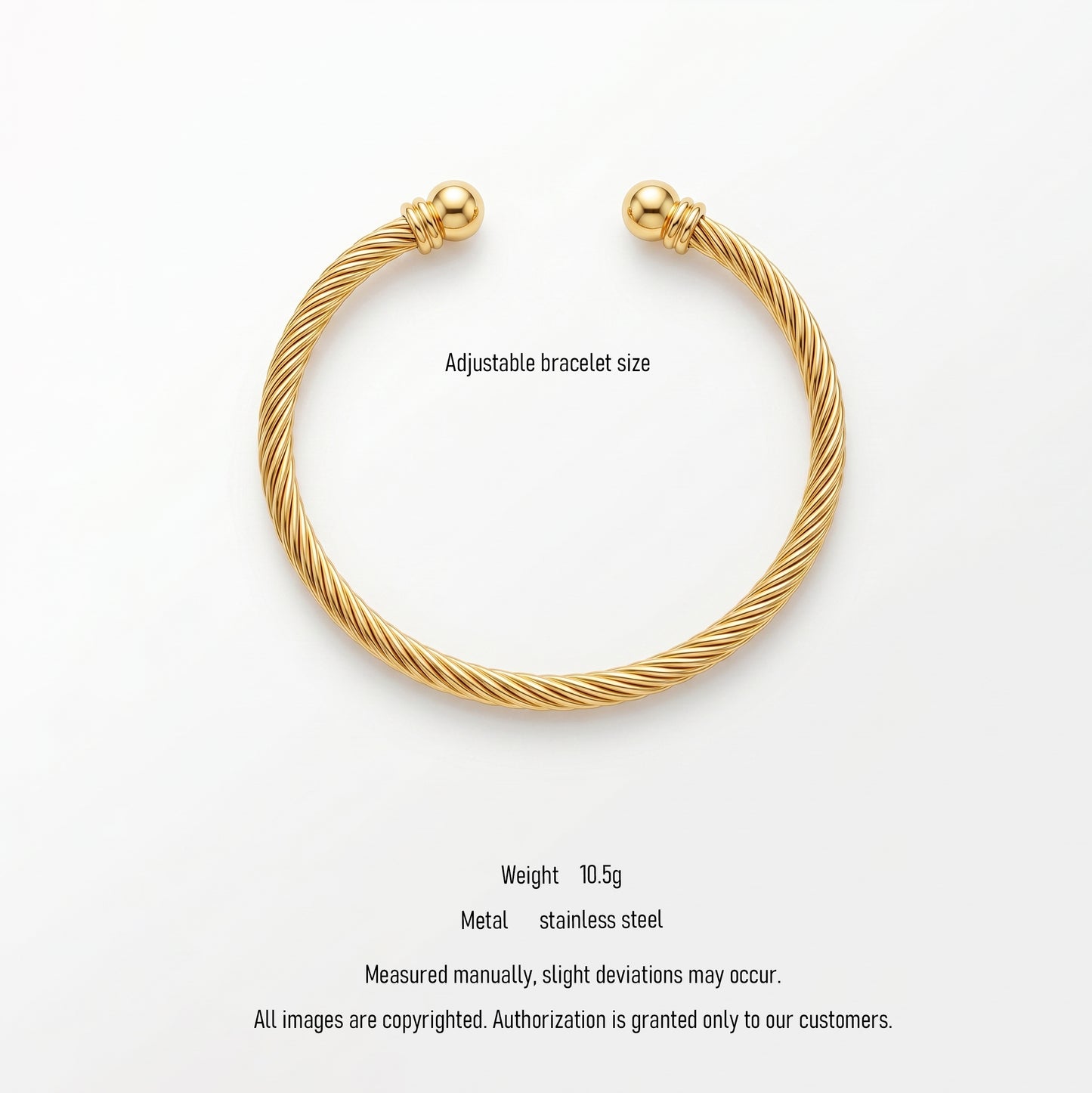 Waterproof Twisted Gold Open Cuff Bracelet - 18K Gold Plated Stainless Steel Bangle for Women
