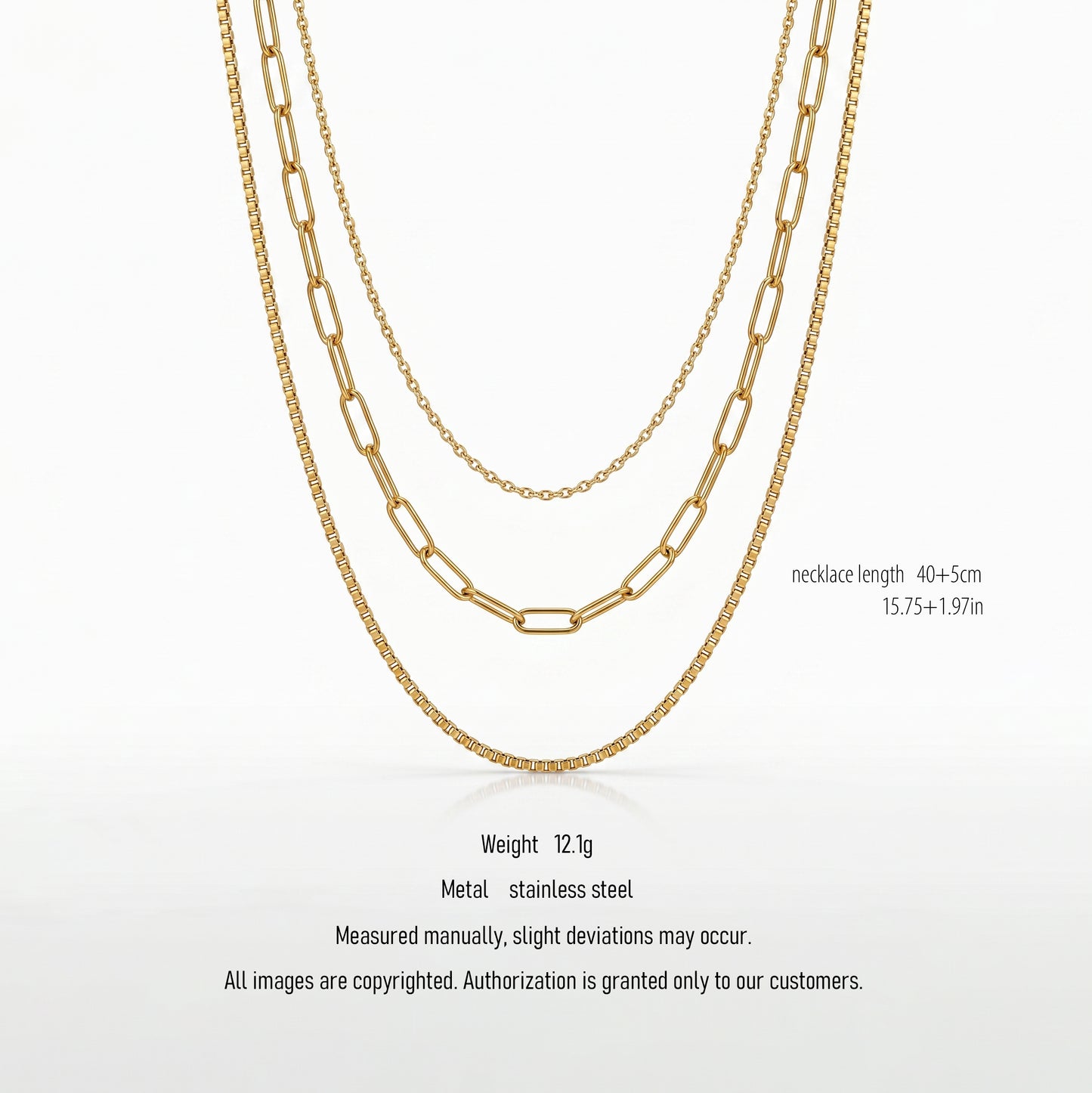 Minimalist Layered Box & Paperclip Chain Necklace, Hypoallergenic