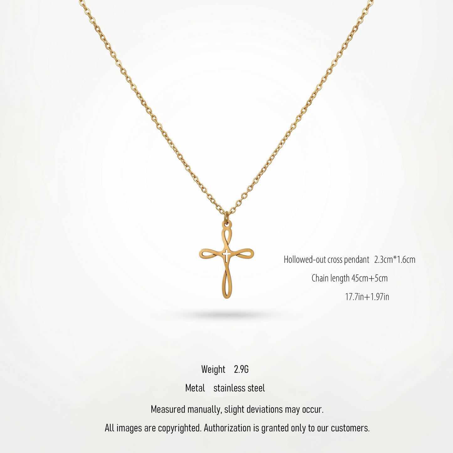 Infinity Hollow Cross Pendant Necklace - 18K Gold Plated Waterproof Stainless Steel