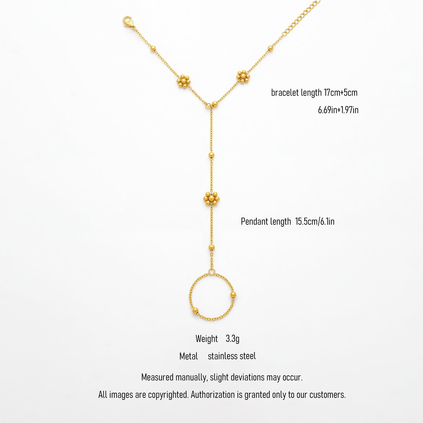 Durable Stainless Steel Gold Flower Hand Chain - Long-Lasting Shine
