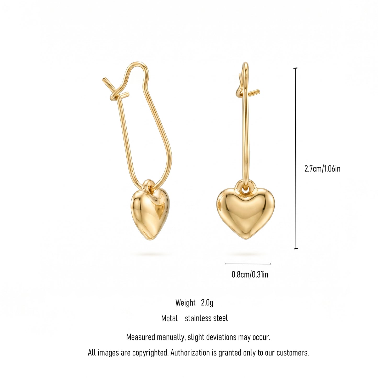 Golden Puffy Heart Hook Earrings – Minimalist Stainless Steel Drop Earrings with Romantic Shine