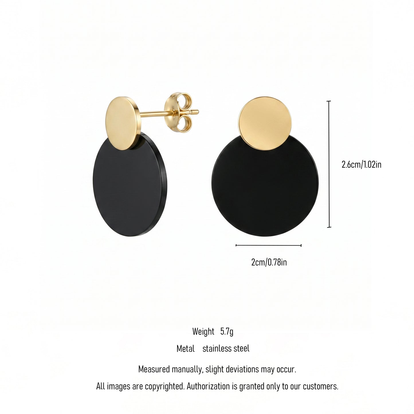 Modern Muse Disc Earrings – Bold Black and Gold Statement Studs for Elevated Everyday Style