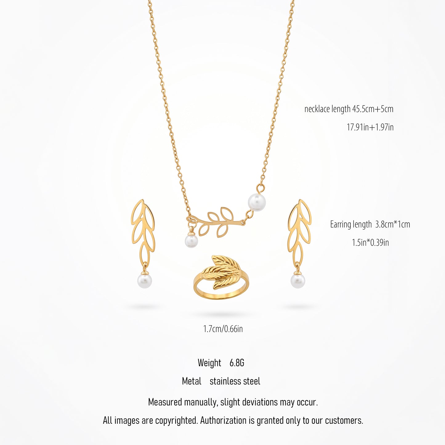 Botanical Leaf & Pearl 3-Piece Jewelry Set - Tarnish-Resistant Hypoallergenic for Women