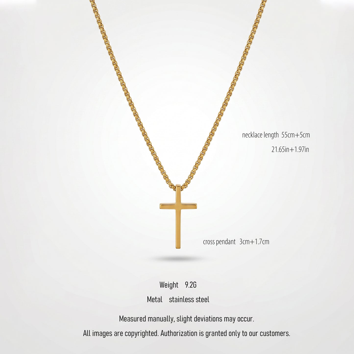 Classic Cross Pendant Box Chain Necklace - 18K Gold Plated Waterproof Stainless Steel