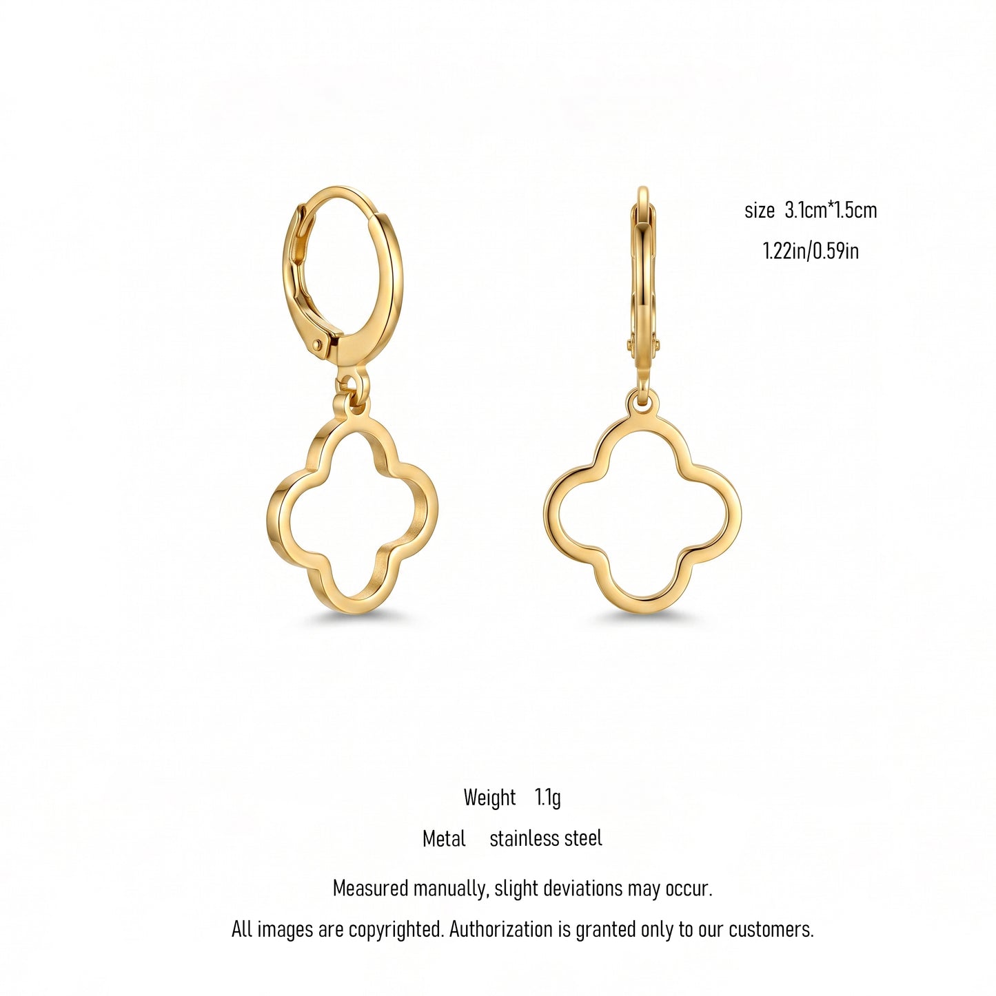 Stainless Steel Open Clover Huggie Hoop Earrings - Gold/Silver