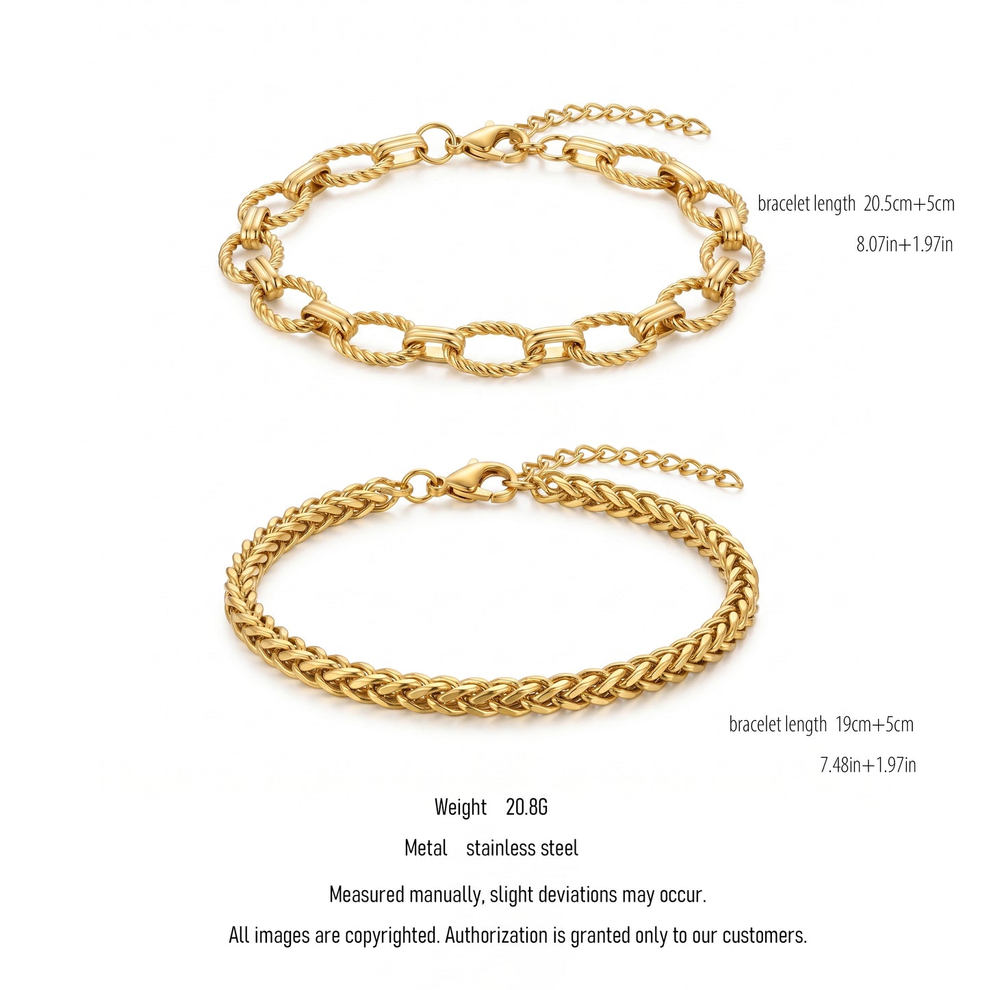 Stackable Textured Rope Chain & Braided Bracelet Duo - Tarnish-Resistant Hypoallergenic Jewelry
