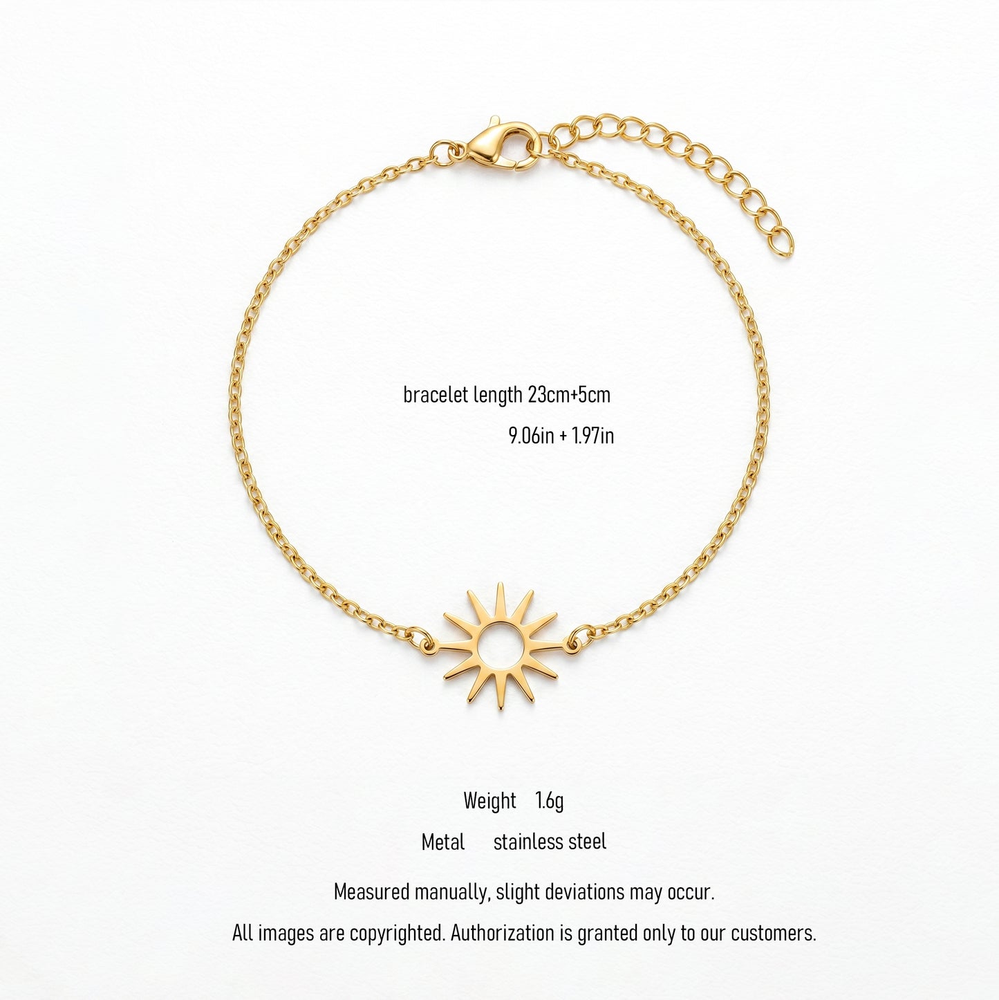 The Sun Charm Chain Bracelet - Waterproof 18K Gold Plated Stainless Steel Jewelry