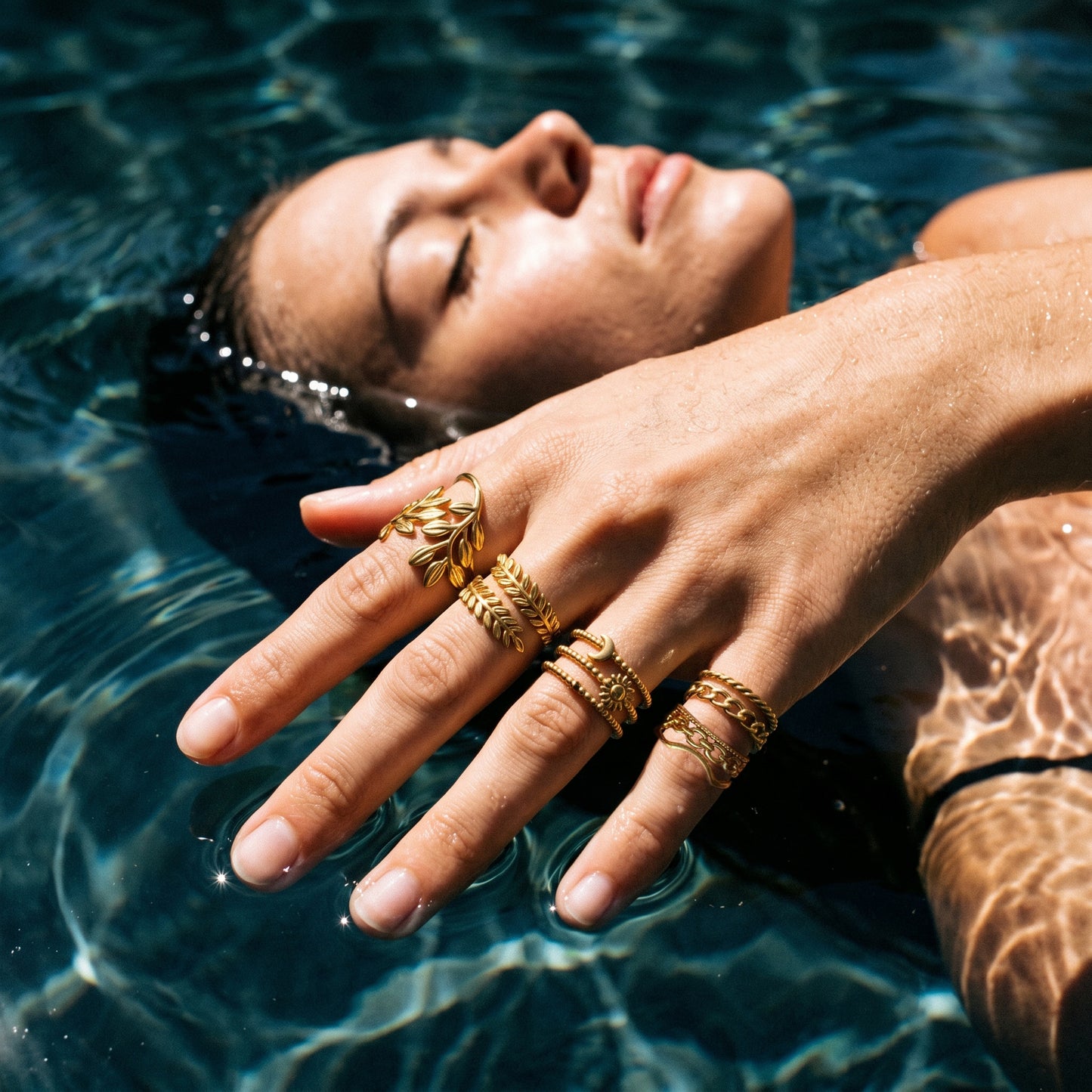 Minimalist 18K Gold Plated Stainless Steel Ring Set | 5Pcs Adjustable Open Statement Bands for Stacking