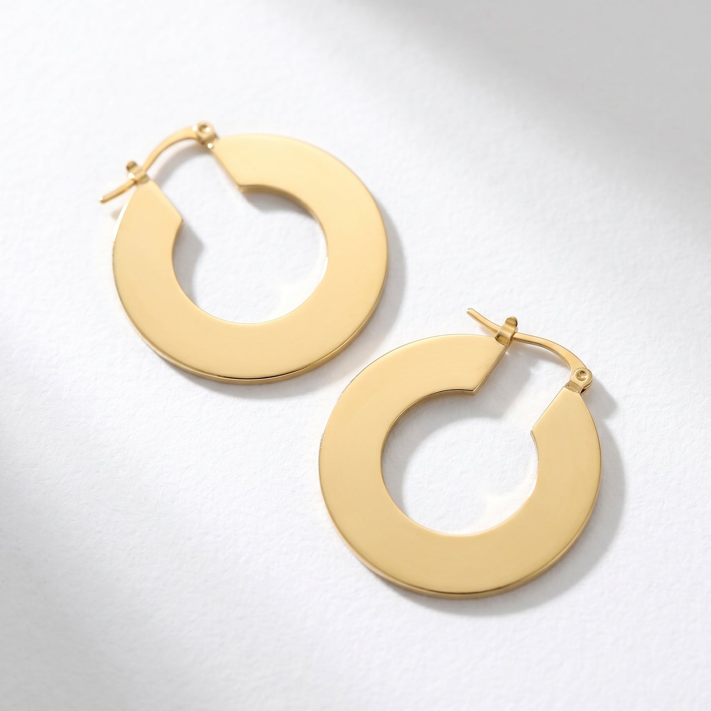 18K Gold Plated Stainless Steel Flat Open Hoop Earrings, Tarnish Resistant Statement Hoops for Women