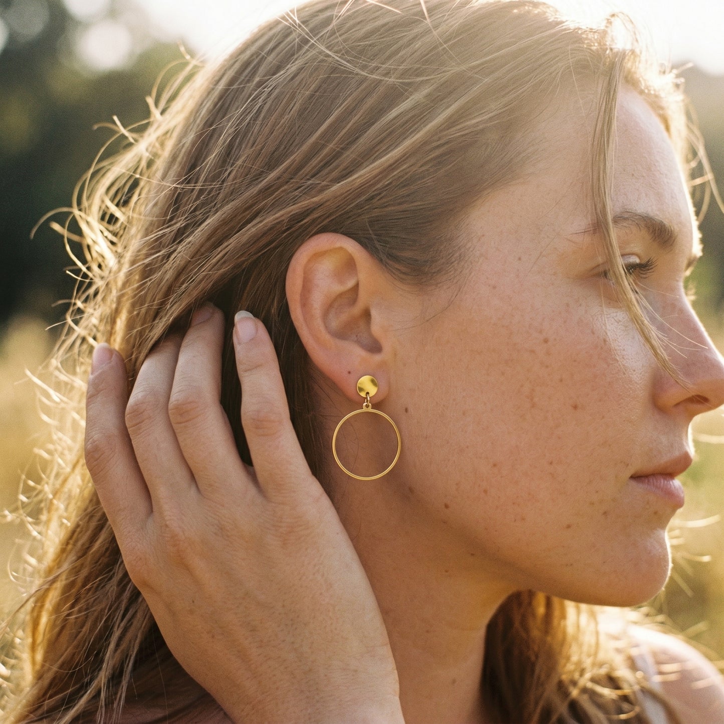 Stainless Steel Circle Drop Earrings - Gold/Silver Minimalist Hoops