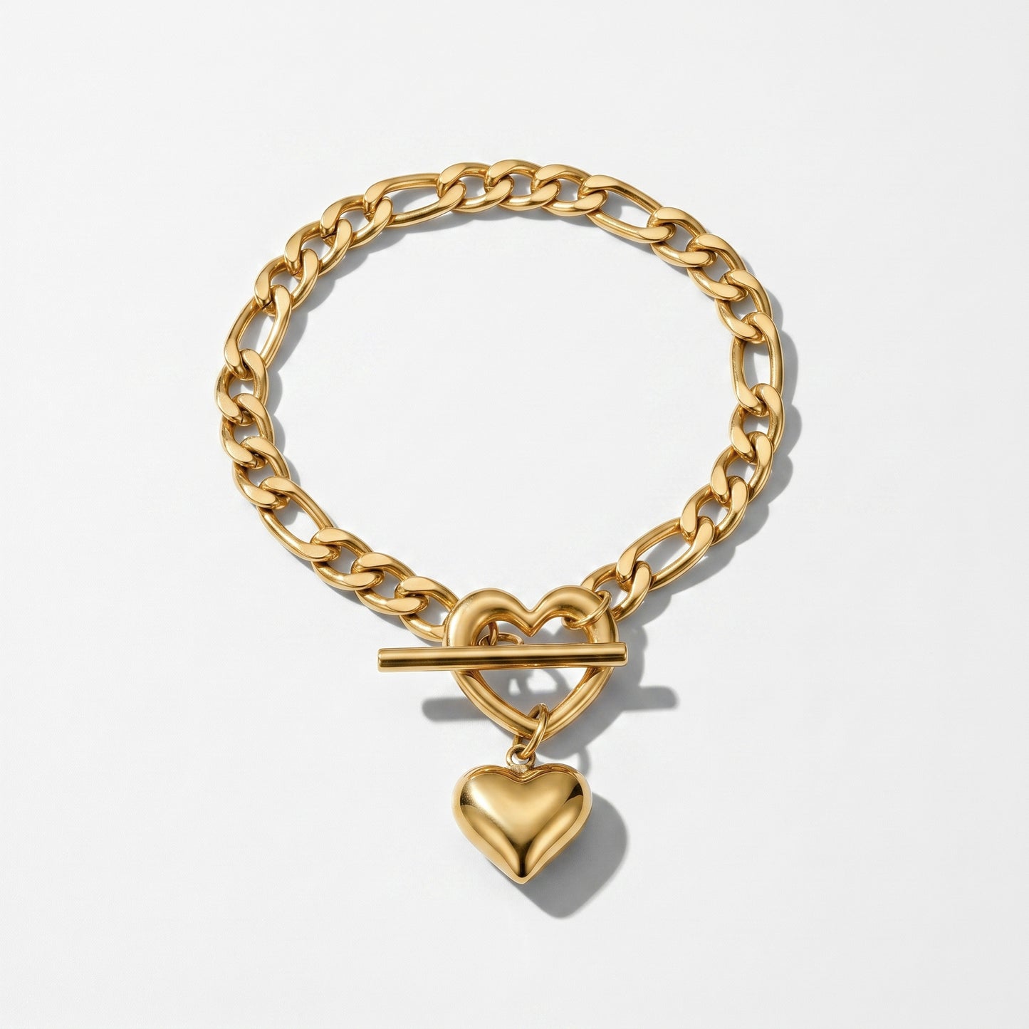 18K Gold Plated Heart Toggle Chain Bracelet, Waterproof Stainless Steel